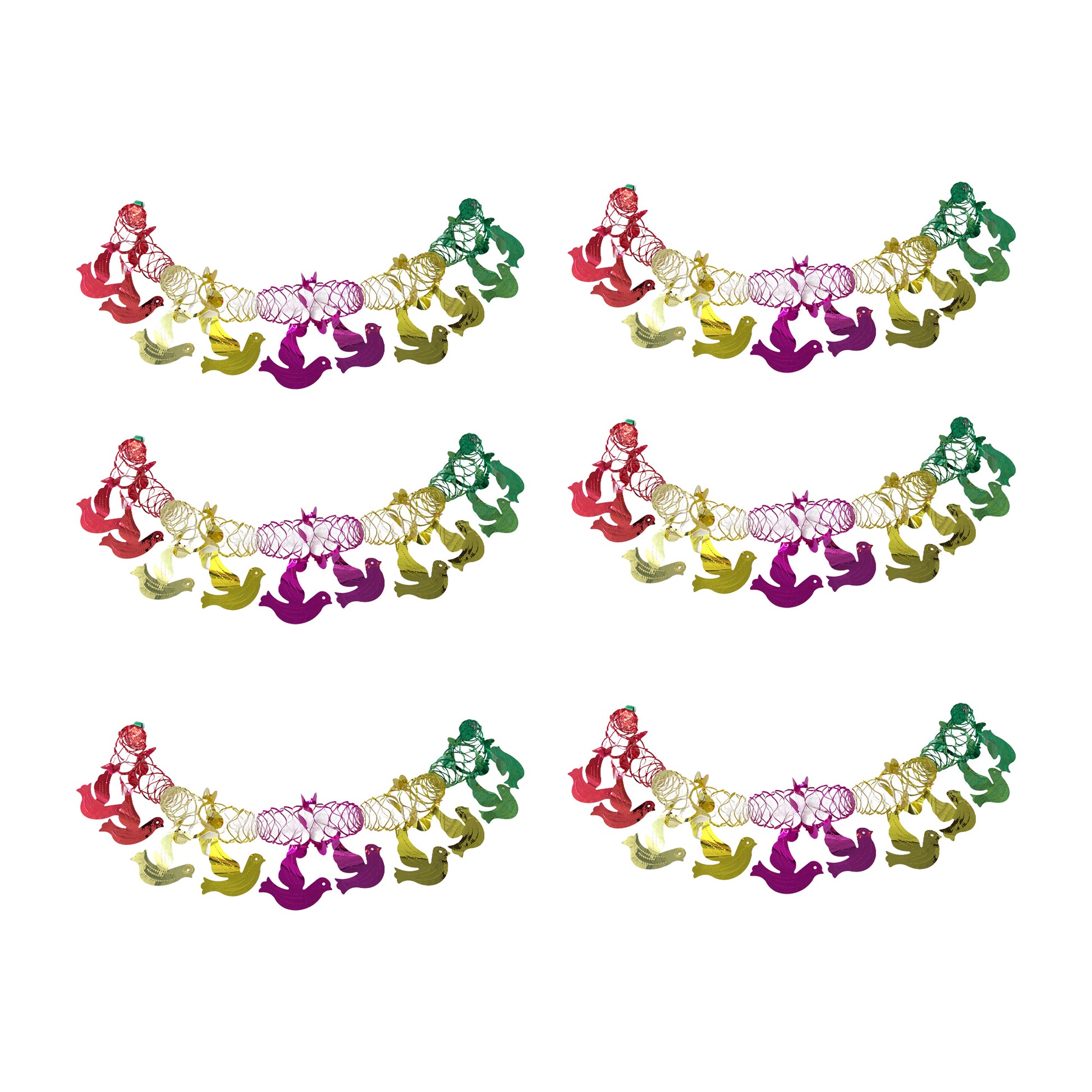 Pull Out Foil Garland Bird Multi, Garland, Holiday Decor- Set of 6