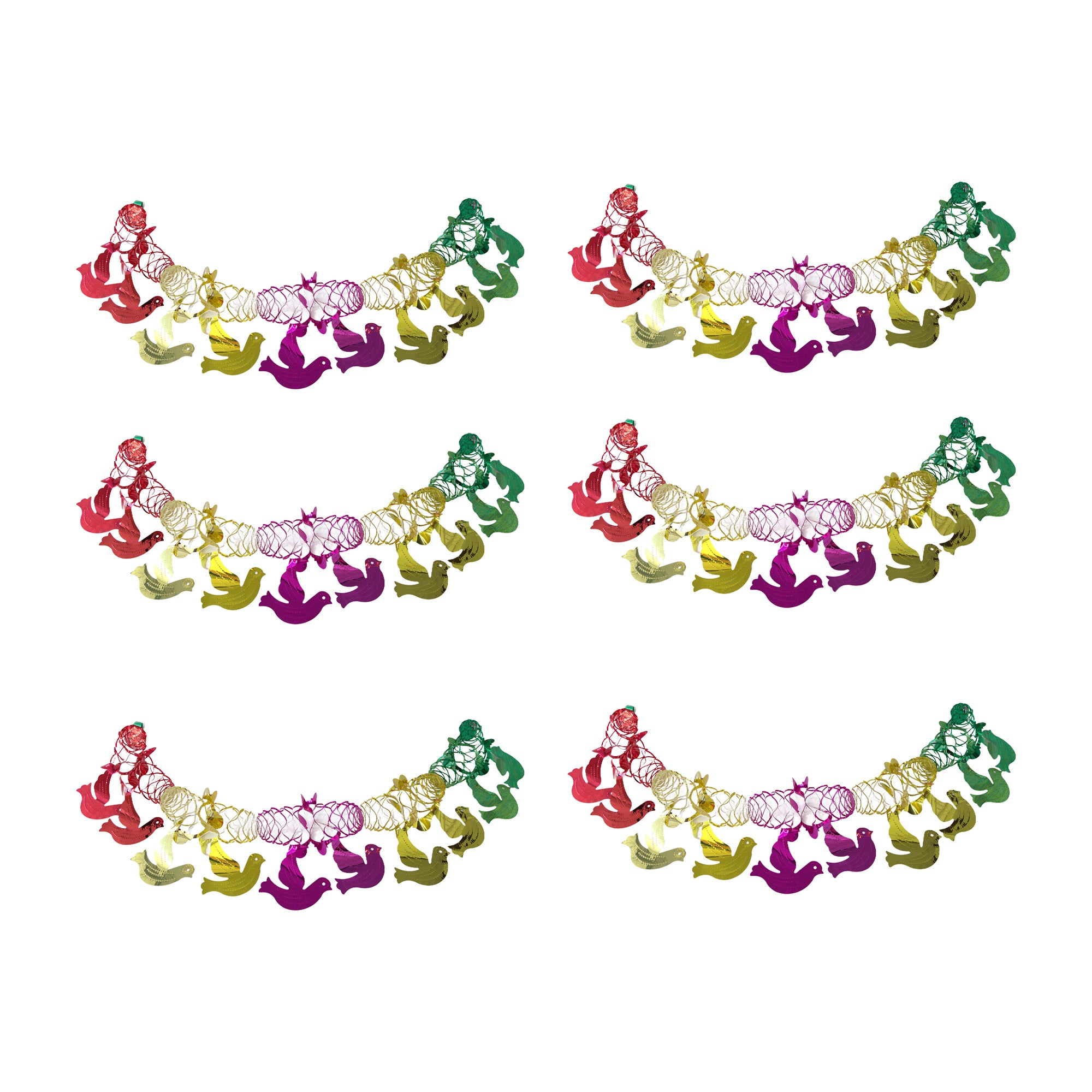 Pull Out Foil Garland Bird Multi, Garland, Holiday Decor- Set of 6