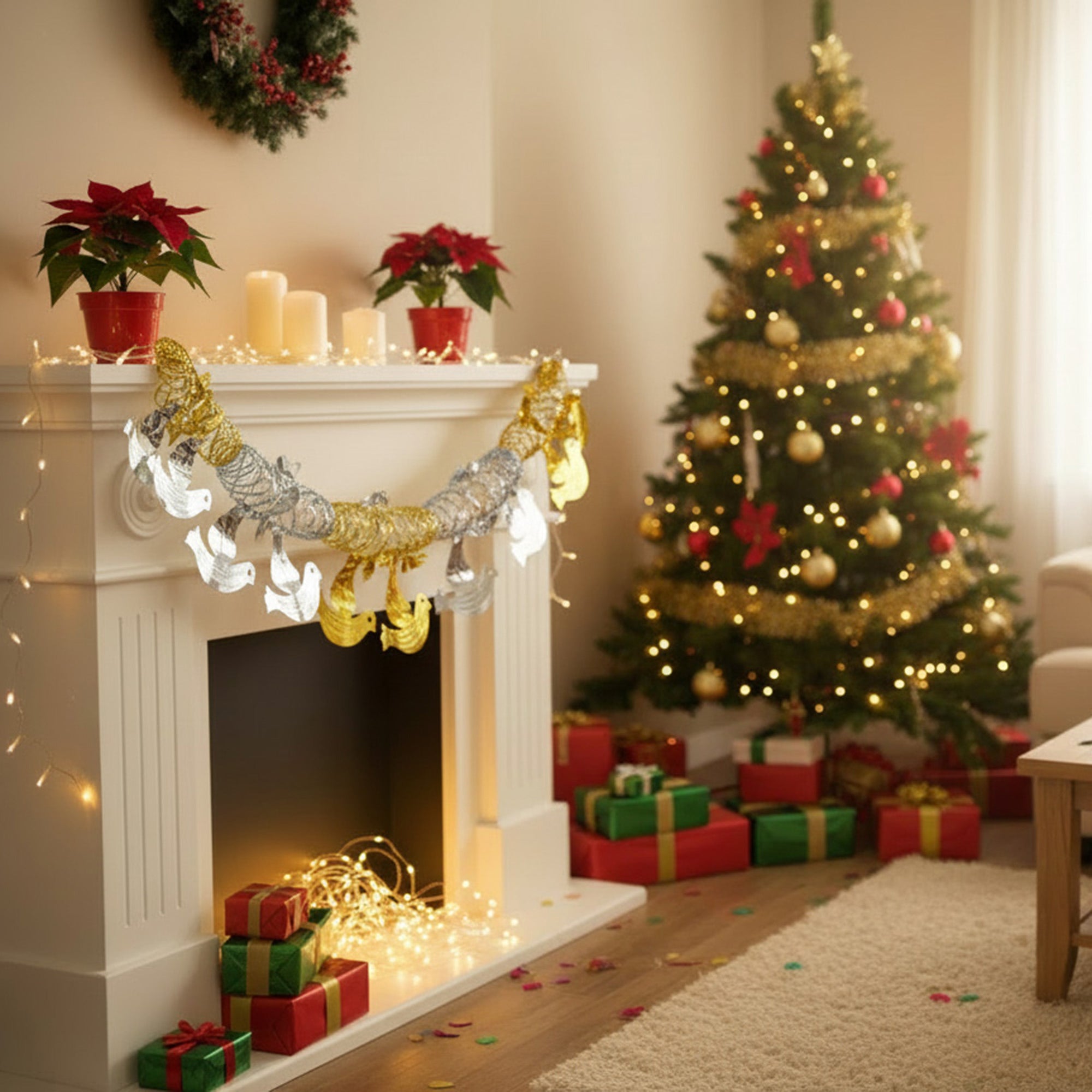 Pull Out Foil Garland Gold + Silver, Garland, Holiday Decor- Set of 6