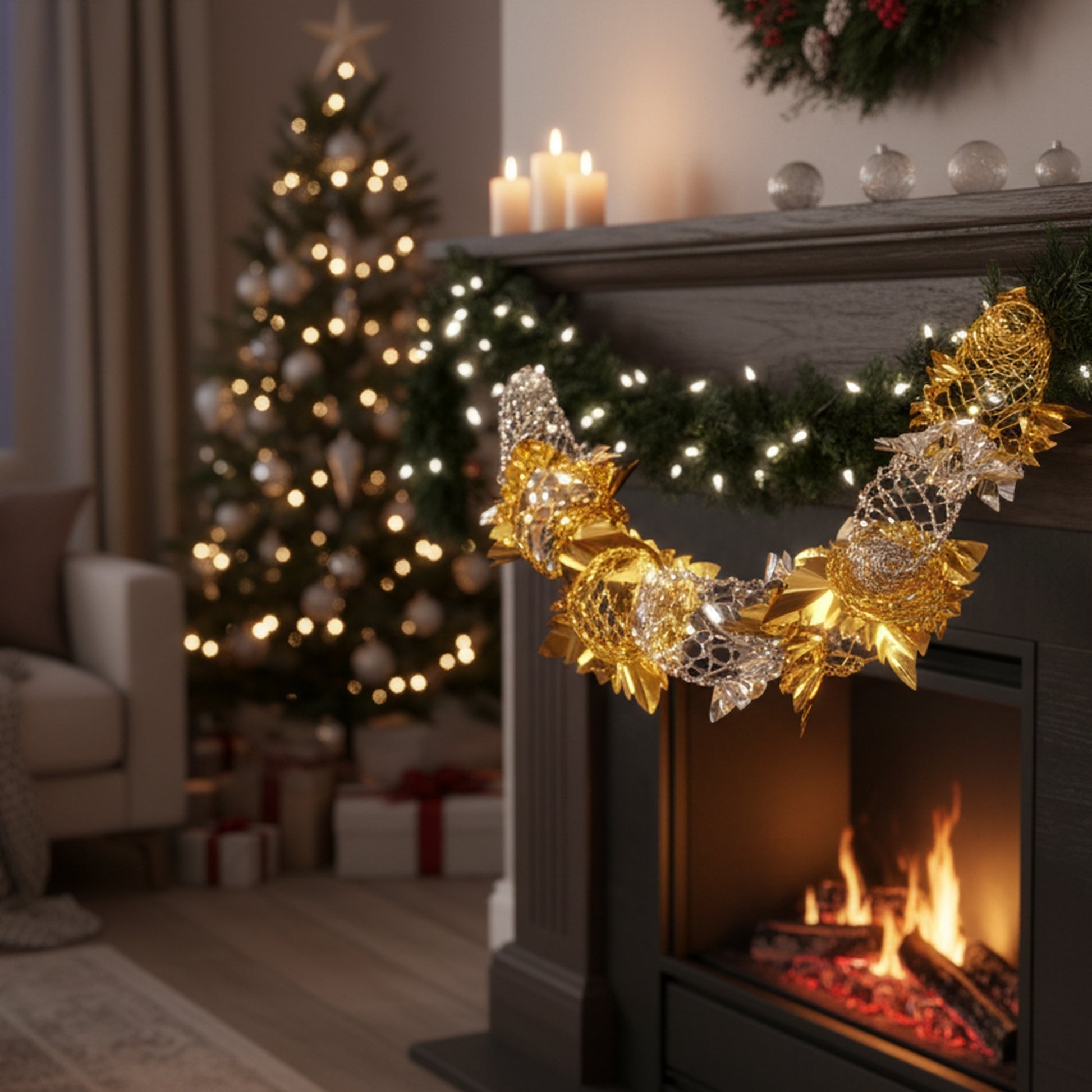 Pull Out Foil Garland Gold + Silver, Garland, Holiday Decor- Set of 6
