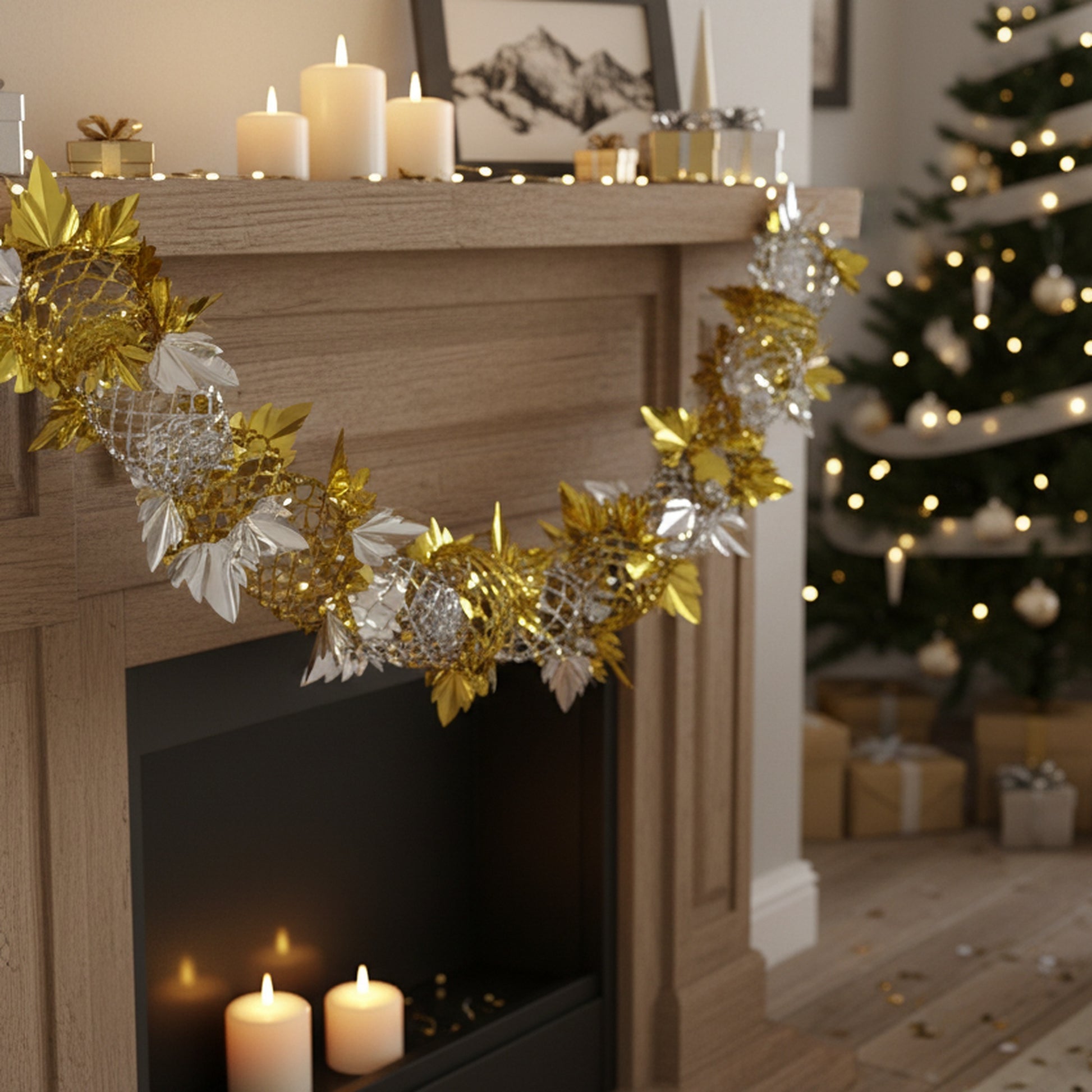 Pull Out Foil Garland Gold + Silver, Garland, Holiday Decor- Set of 6