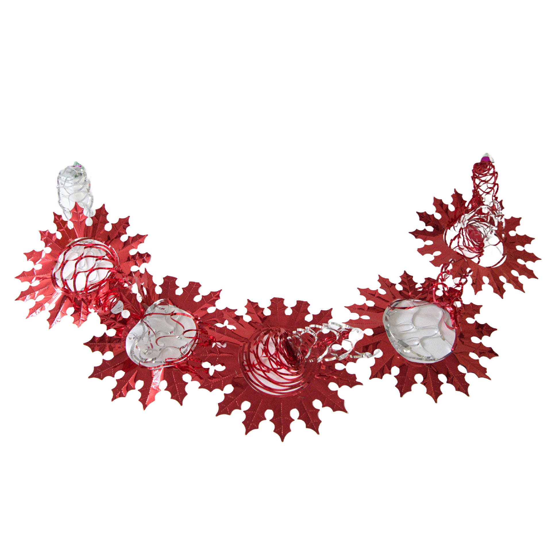 Pull Out Foil Garland Ivy Red + Silver, Garland, Holiday Decor- Set of 6