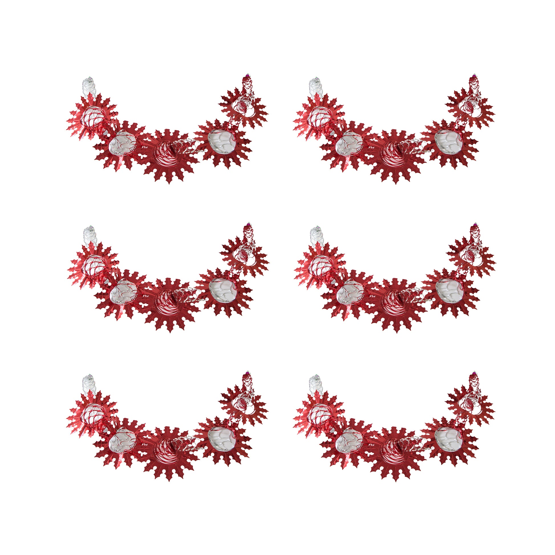 Pull Out Foil Garland Ivy Red + Silver, Garland, Holiday Decor- Set of 6