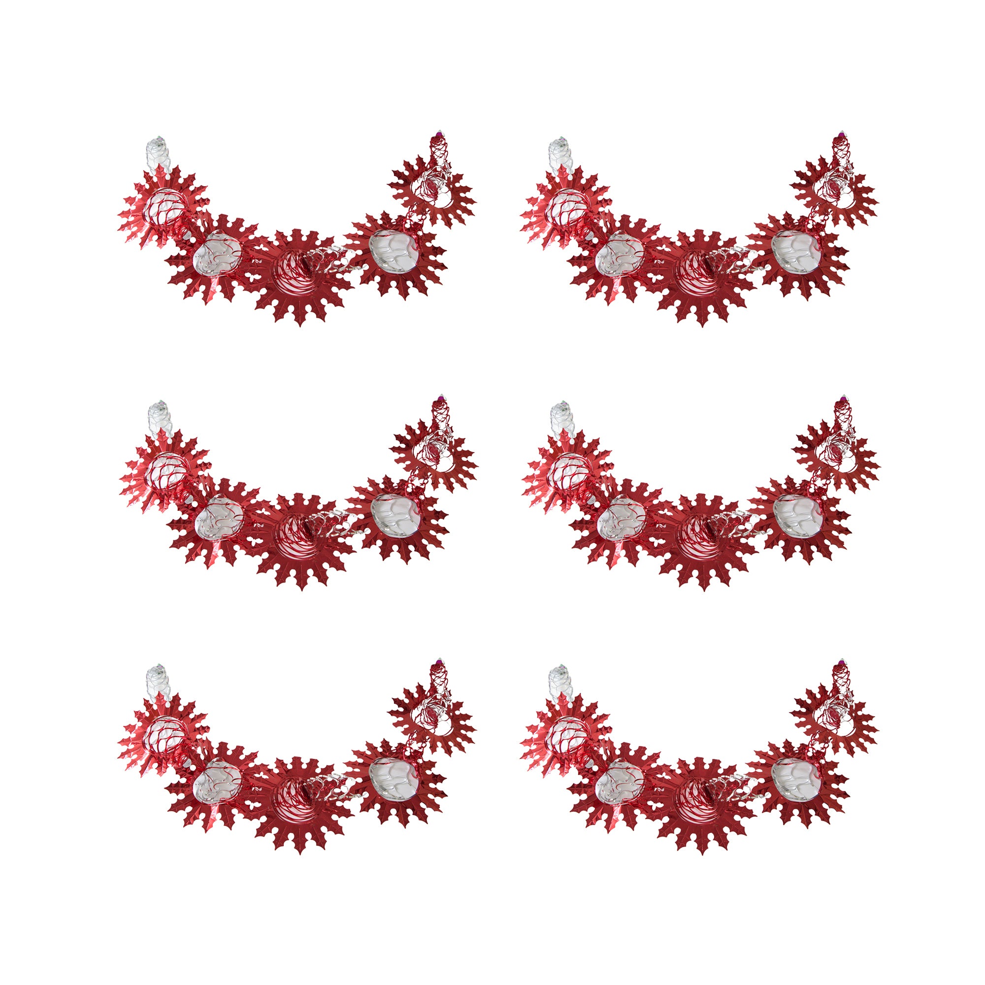 Pull Out Foil Garland Ivy Red + Silver, Garland, Holiday Decor- Set of 6
