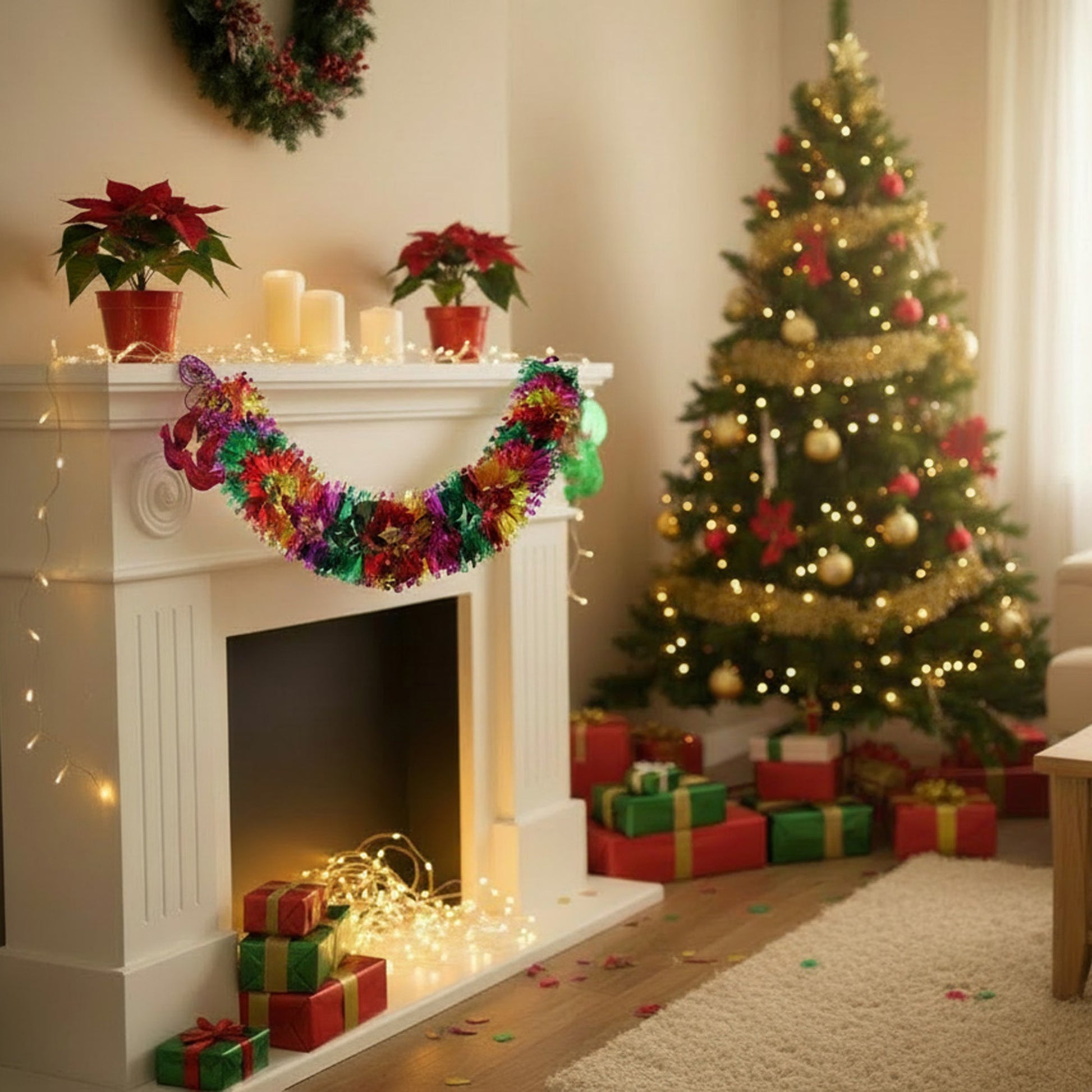 Pull Out Foil Garland Star Multi, Garland, Holiday Decor- Set of 6