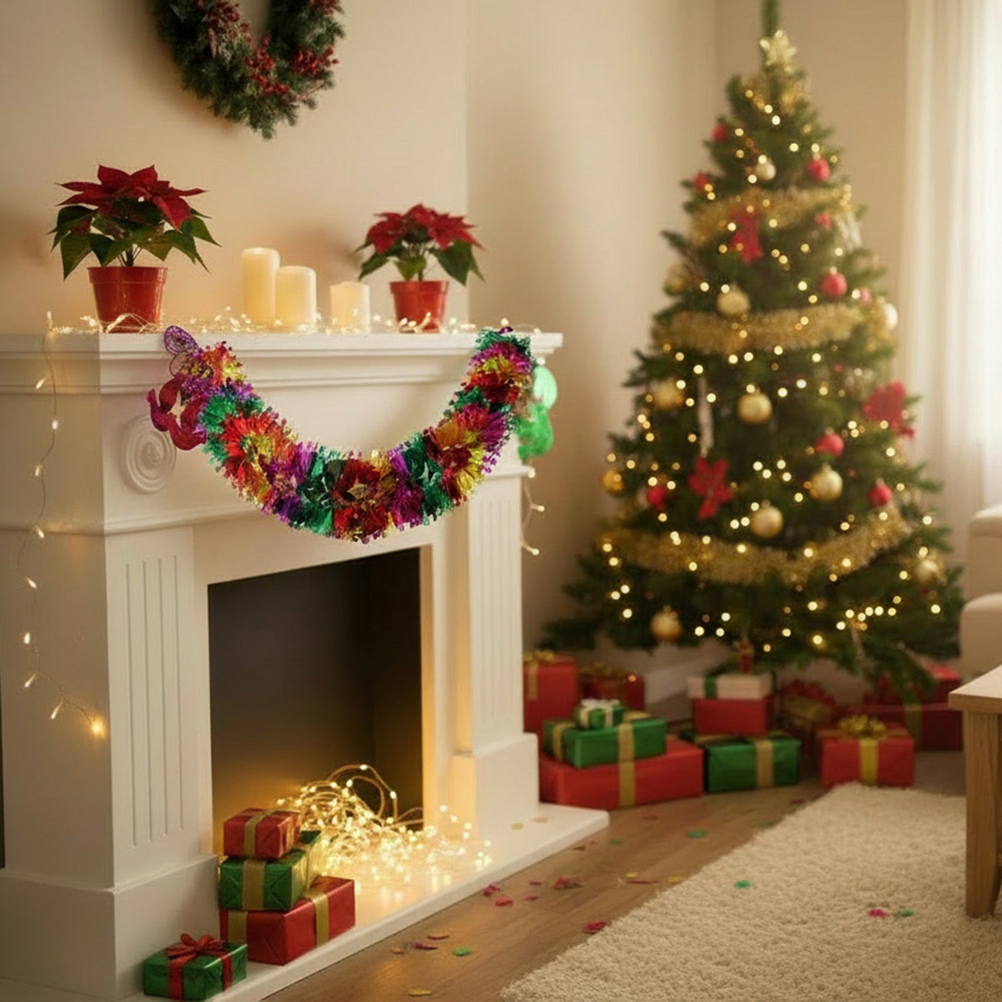 Pull Out Foil Garland Star Multi, Garland, Holiday Decor- Set of 6