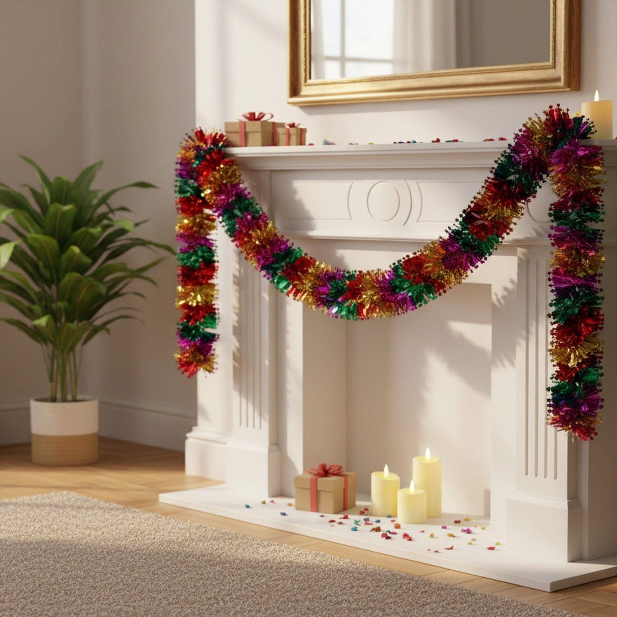 Pull Out Foil Garland Star Multi, Garland, Holiday Decor- Set of 6