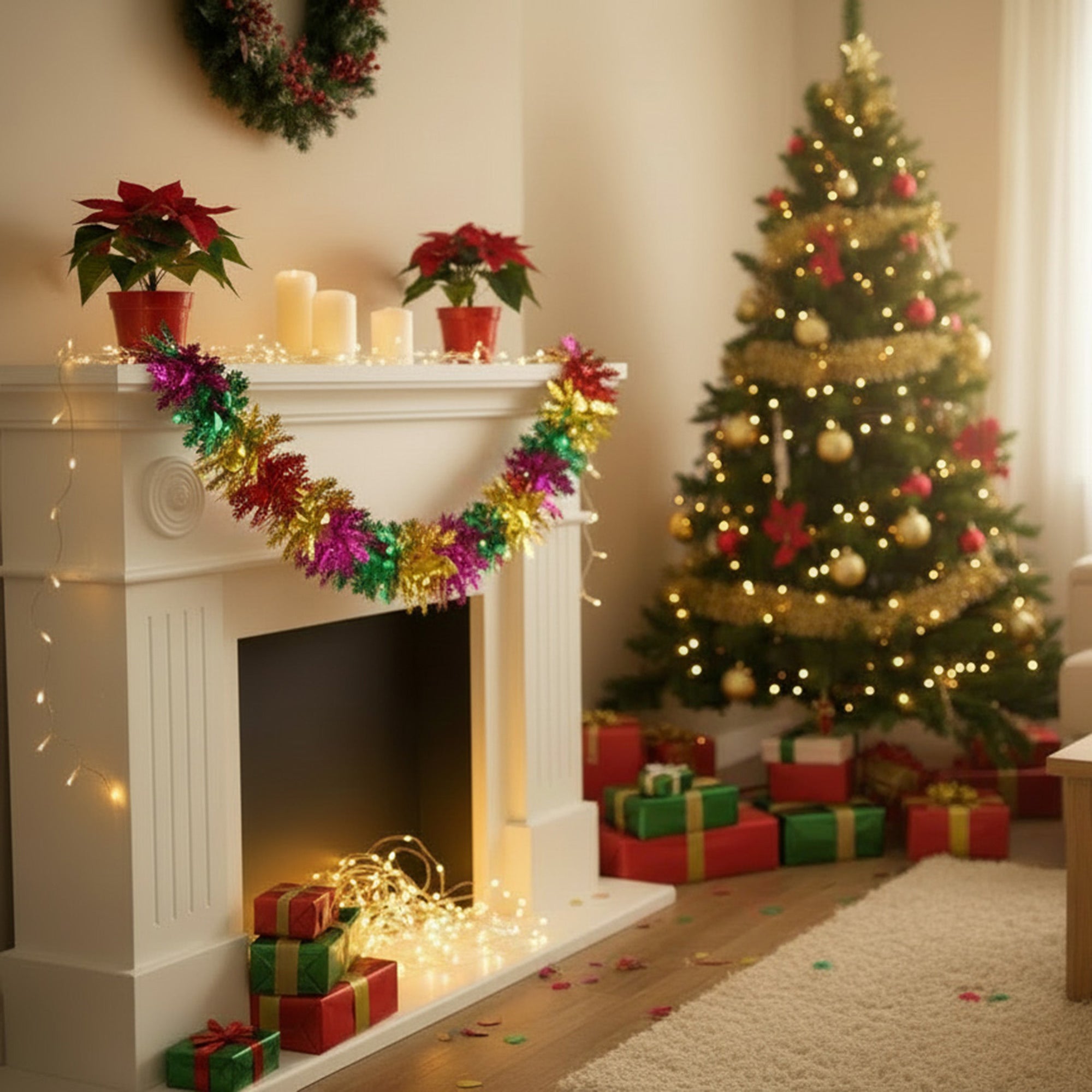 Pull Out Foil Garland Tree Multi, Garland, Holiday Decor- Set of 6