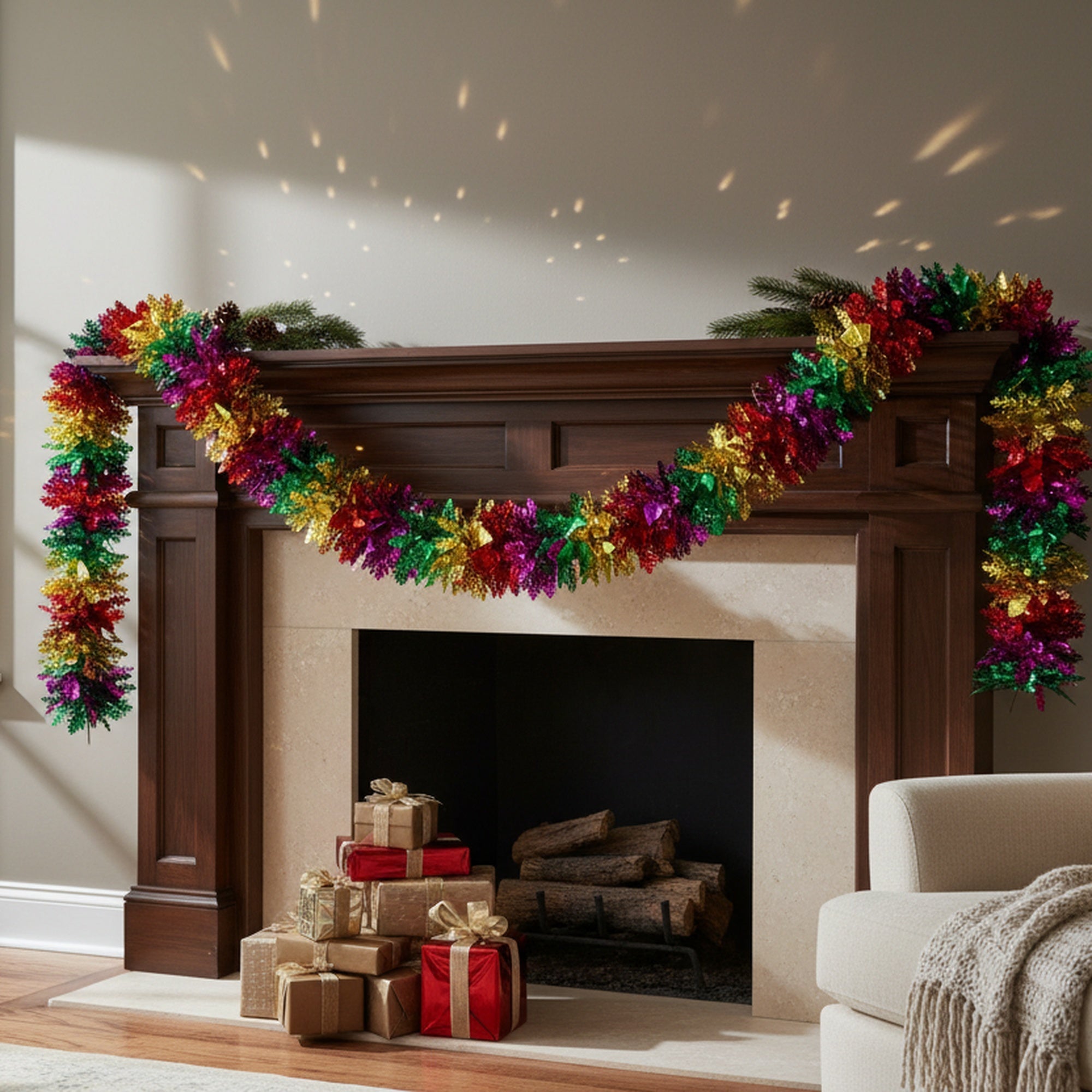 Pull Out Foil Garland Tree Multi, Garland, Holiday Decor- Set of 6