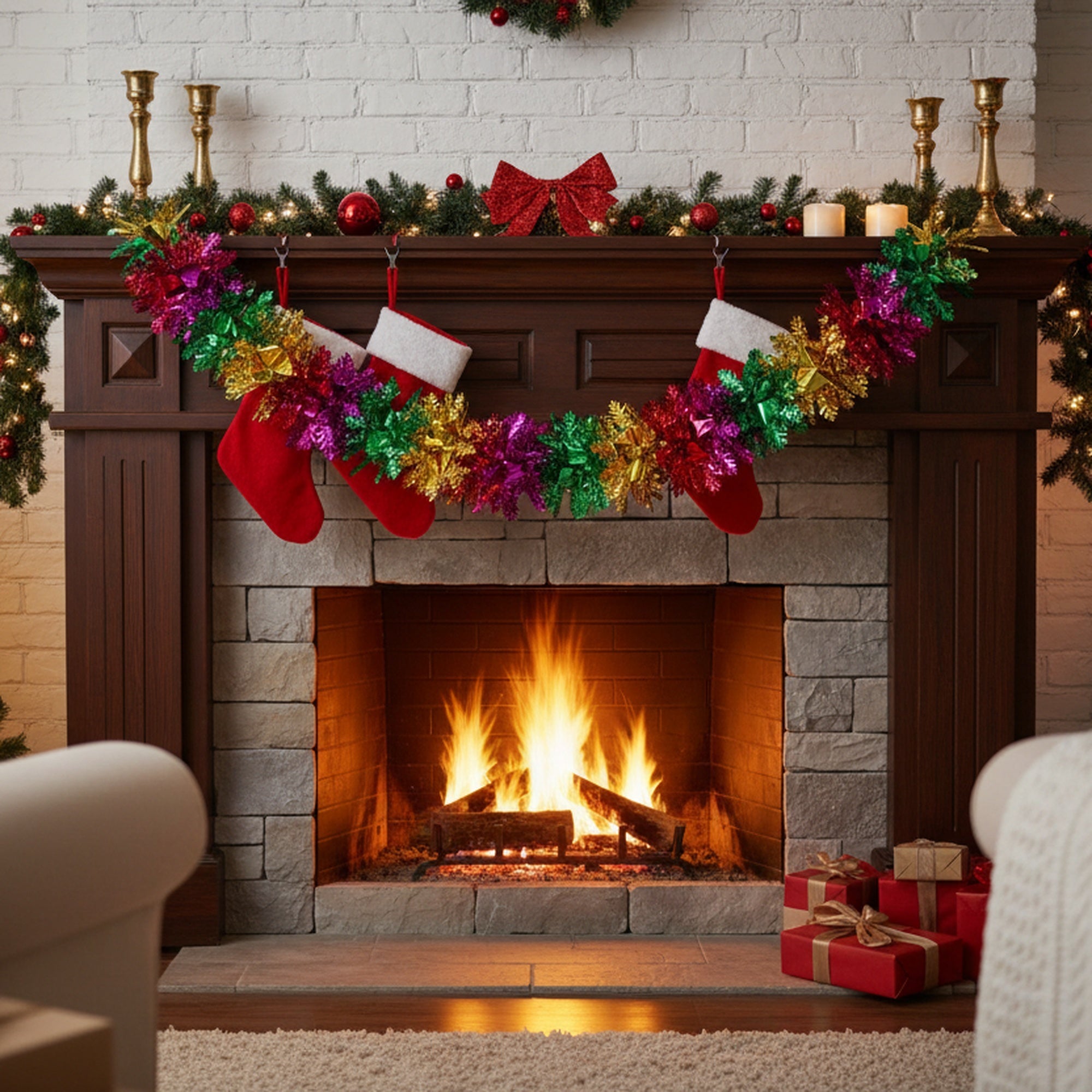 Pull Out Foil Garland Tree Multi, Garland, Holiday Decor- Set of 6