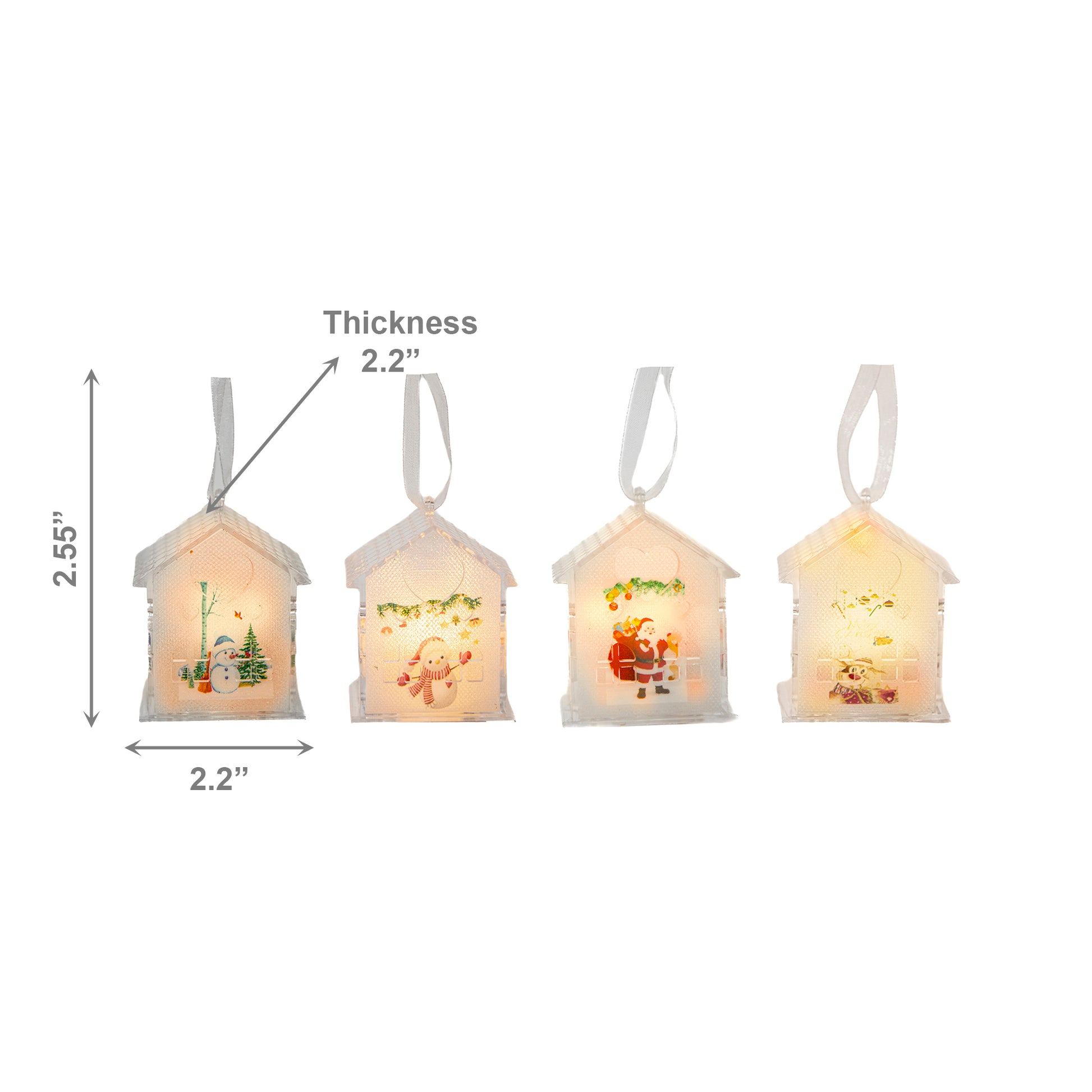 LED Acrylic House Ornament Assorted, Ornament, Holiday Decor- Set of 4