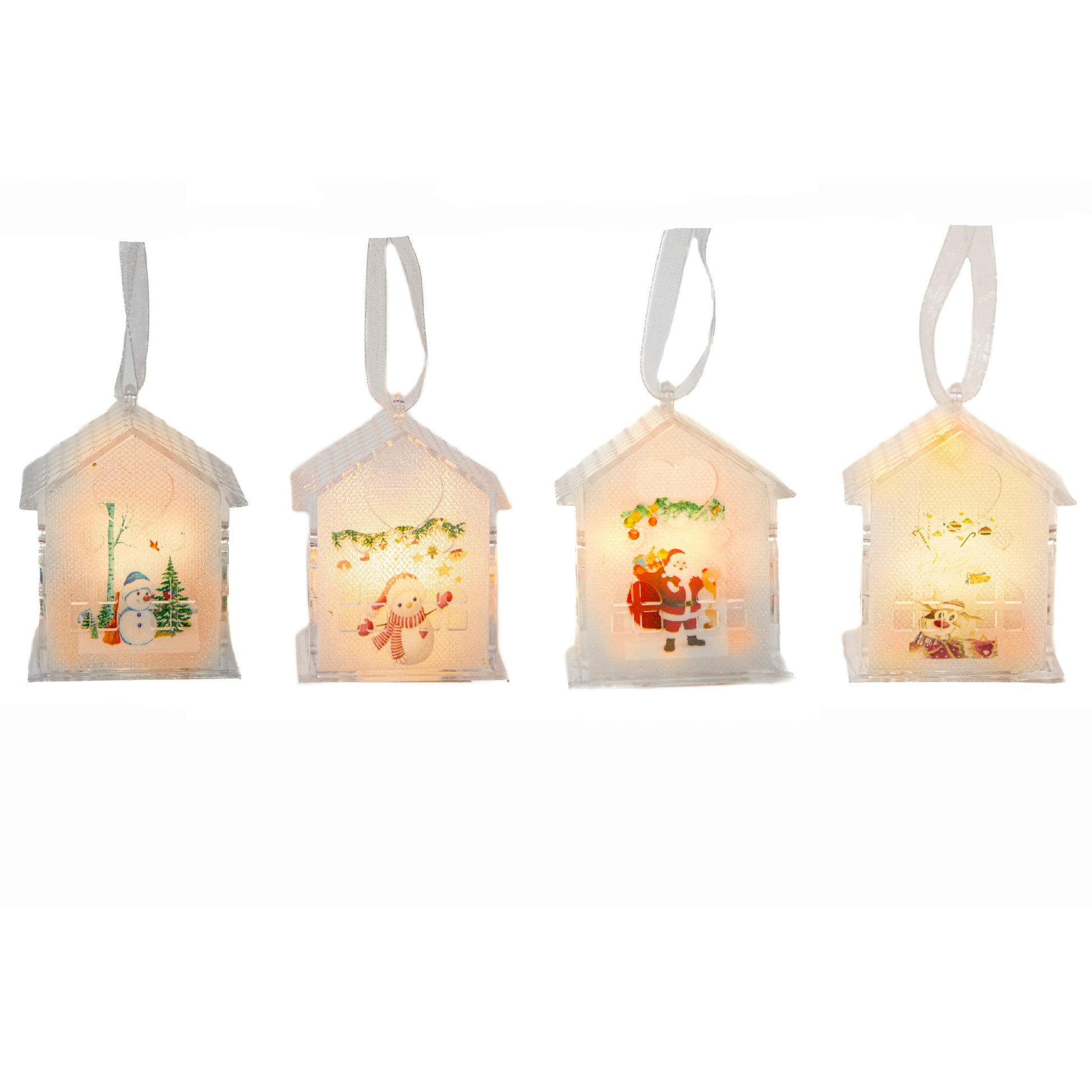 LED Acrylic House Ornament Assorted, Ornament, Holiday Decor- Set of 4