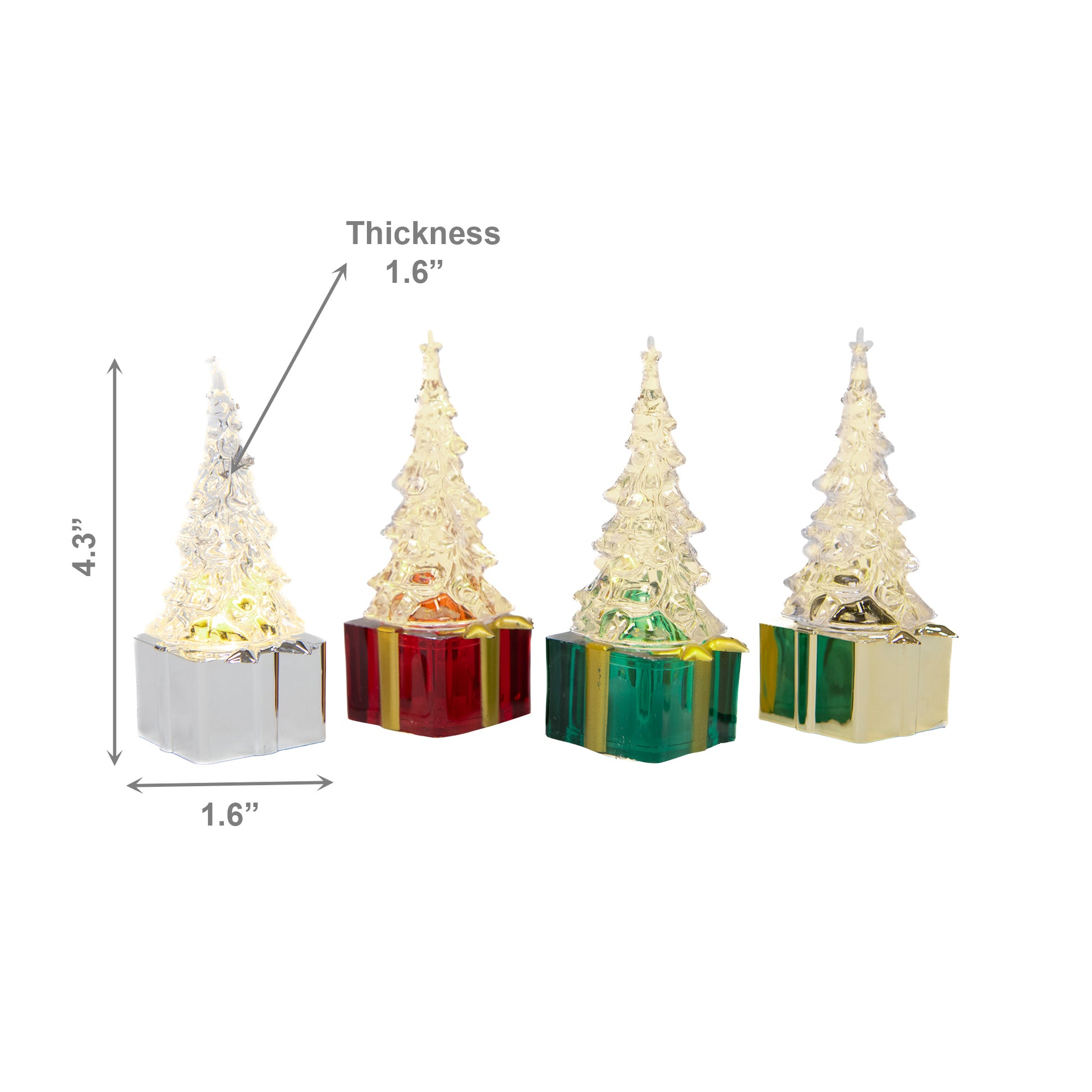 LED Acrylic Christmas Tree on Present Assorted, Christmas, Holiday Decor- Set of 4