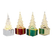 LED Acrylic Christmas Tree on Present Assorted, Christmas, Holiday Decor- Set of 4