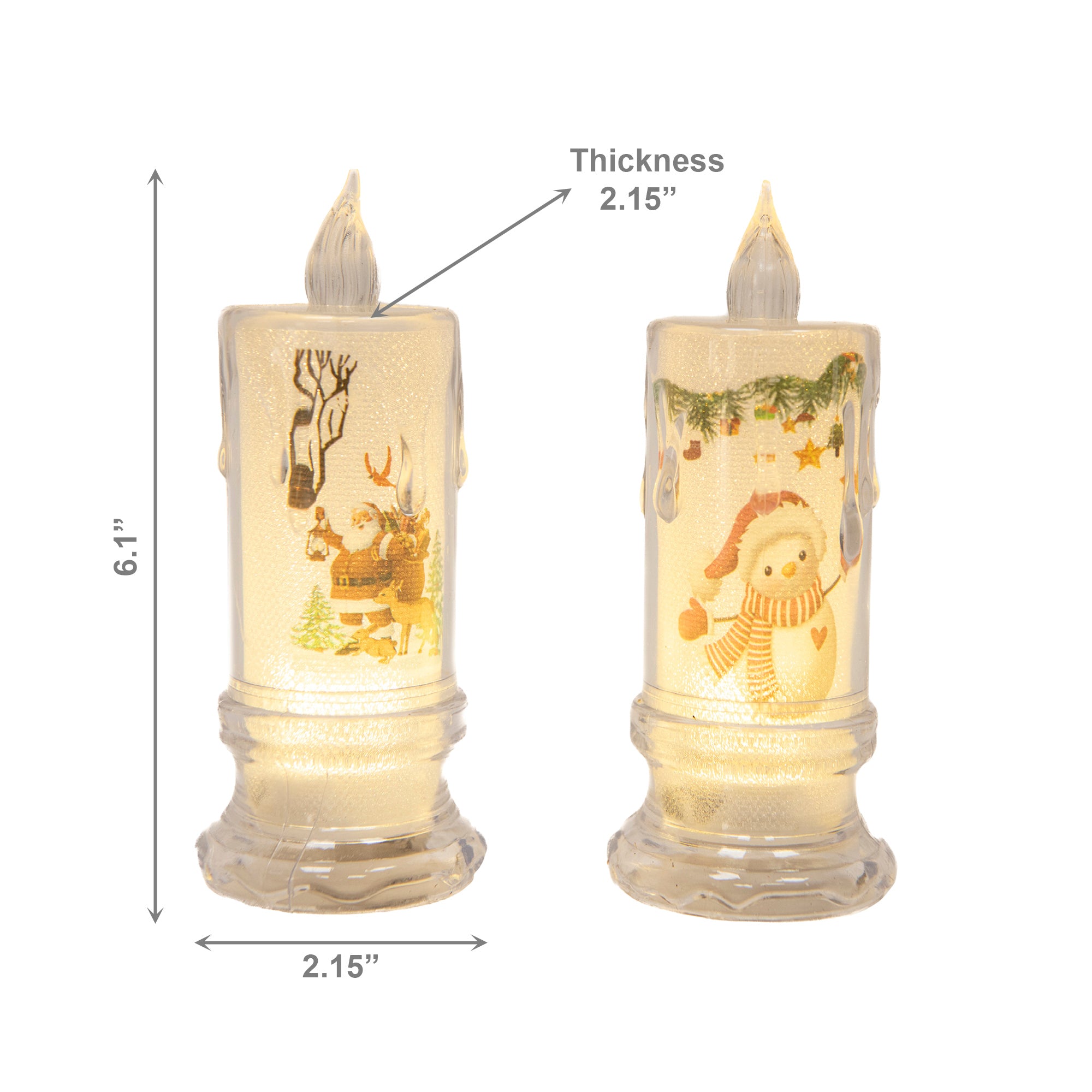 6.10" LED Acrylic Printed Candle Assorted, Holiday Decor- Set of 2