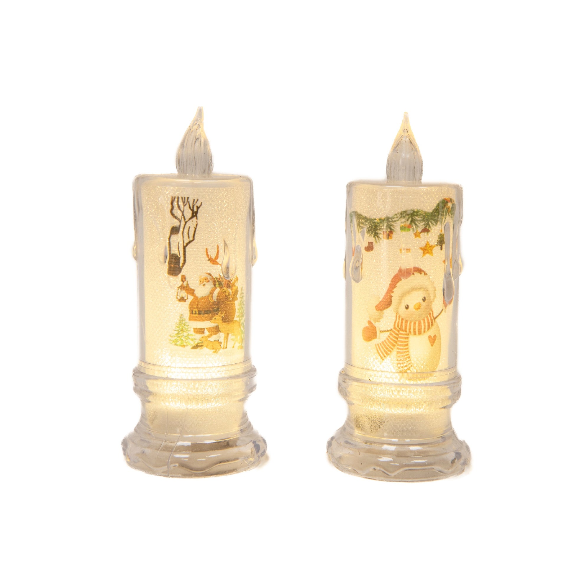 6.10" LED Acrylic Printed Candle Assorted, Holiday Decor- Set of 2