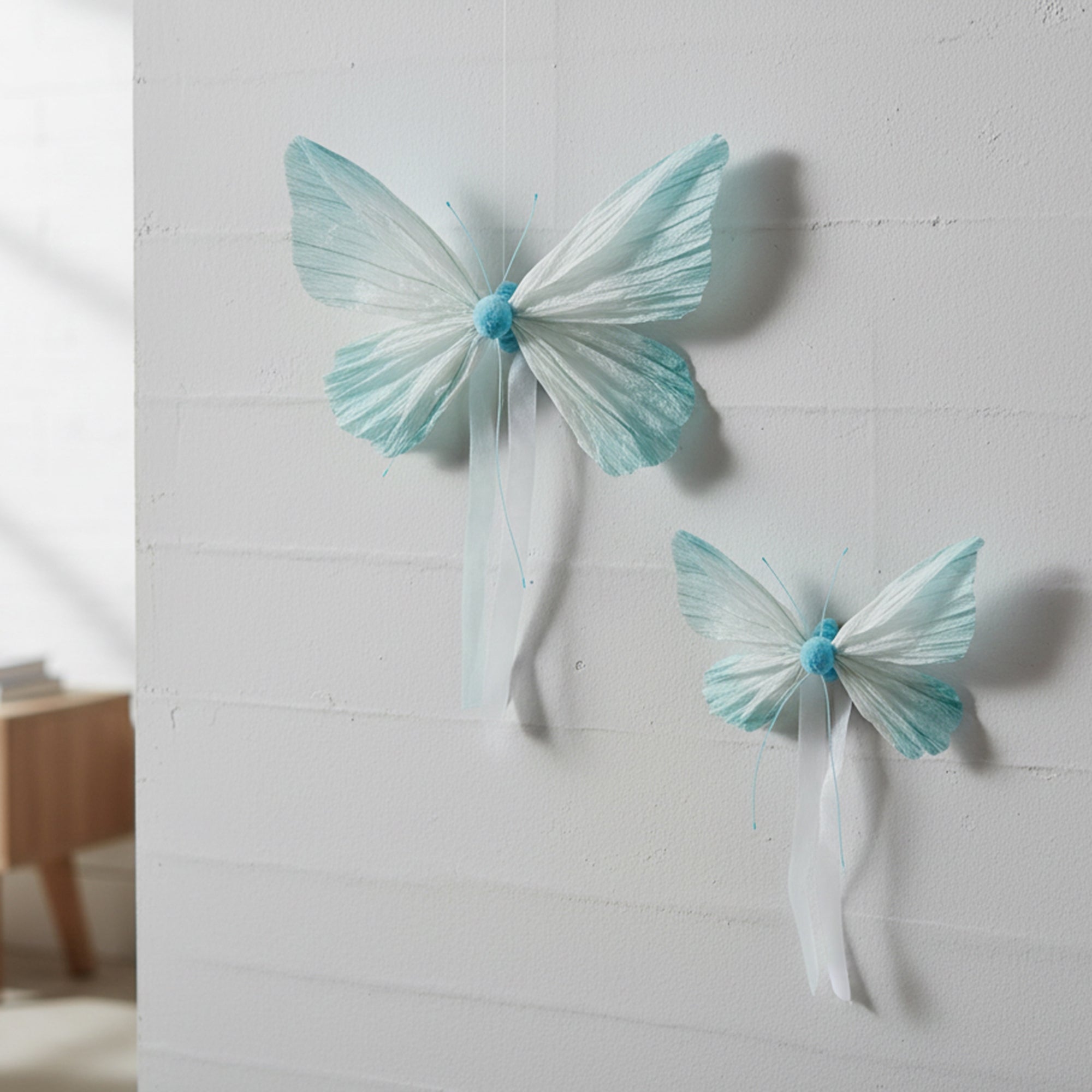 Hanging Paper Butterfly Decoration – Light Blue - Set of 2