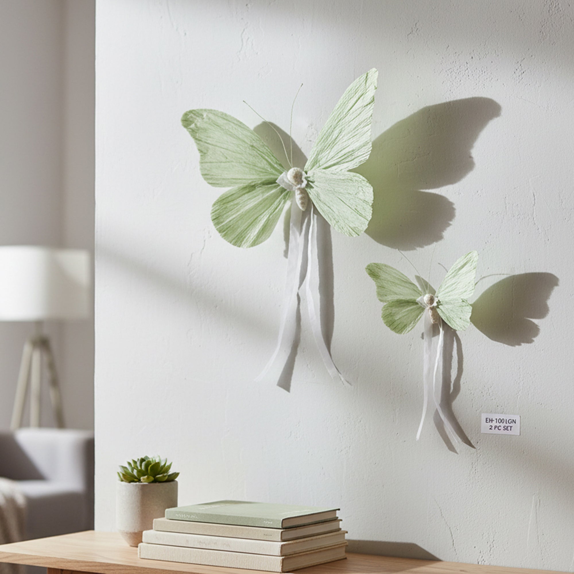 Hanging Paper Butterfly Decoration – Green - Set of 2