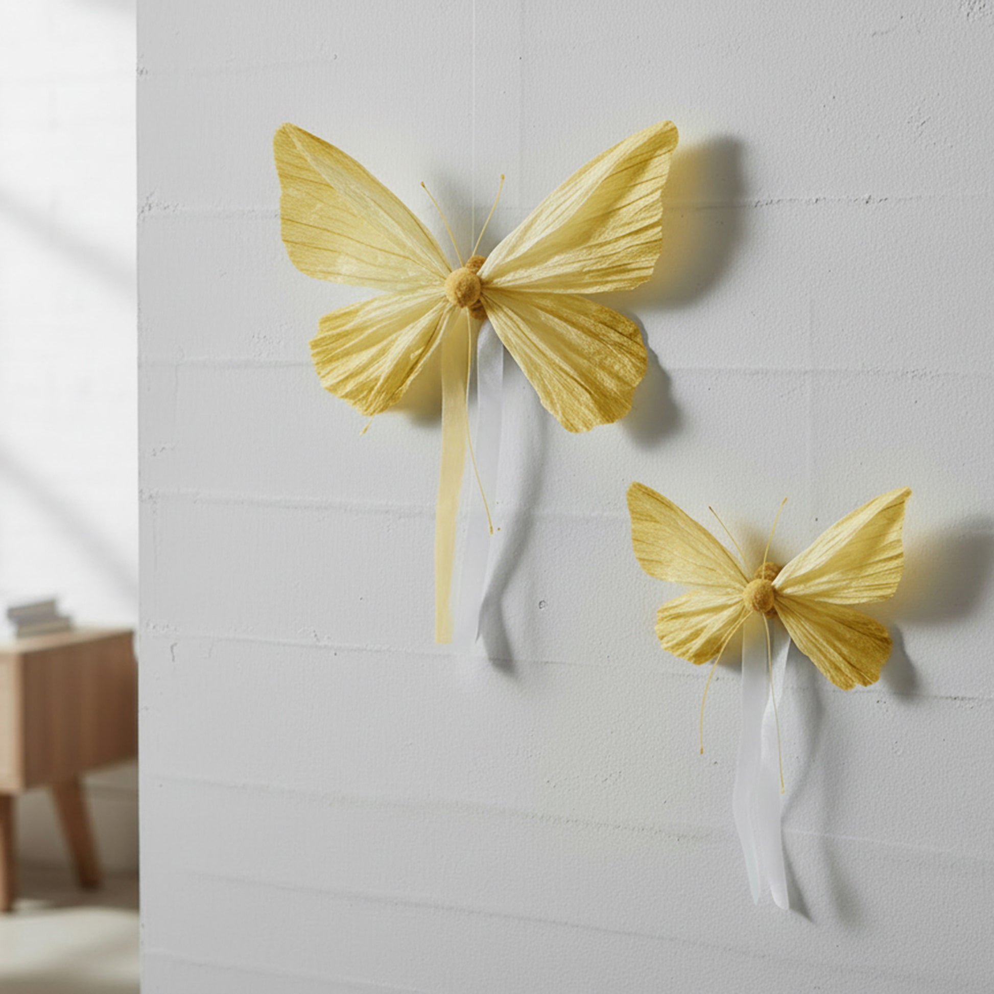 Hanging Paper Butterfly Decoration – Yellow - Set of 2