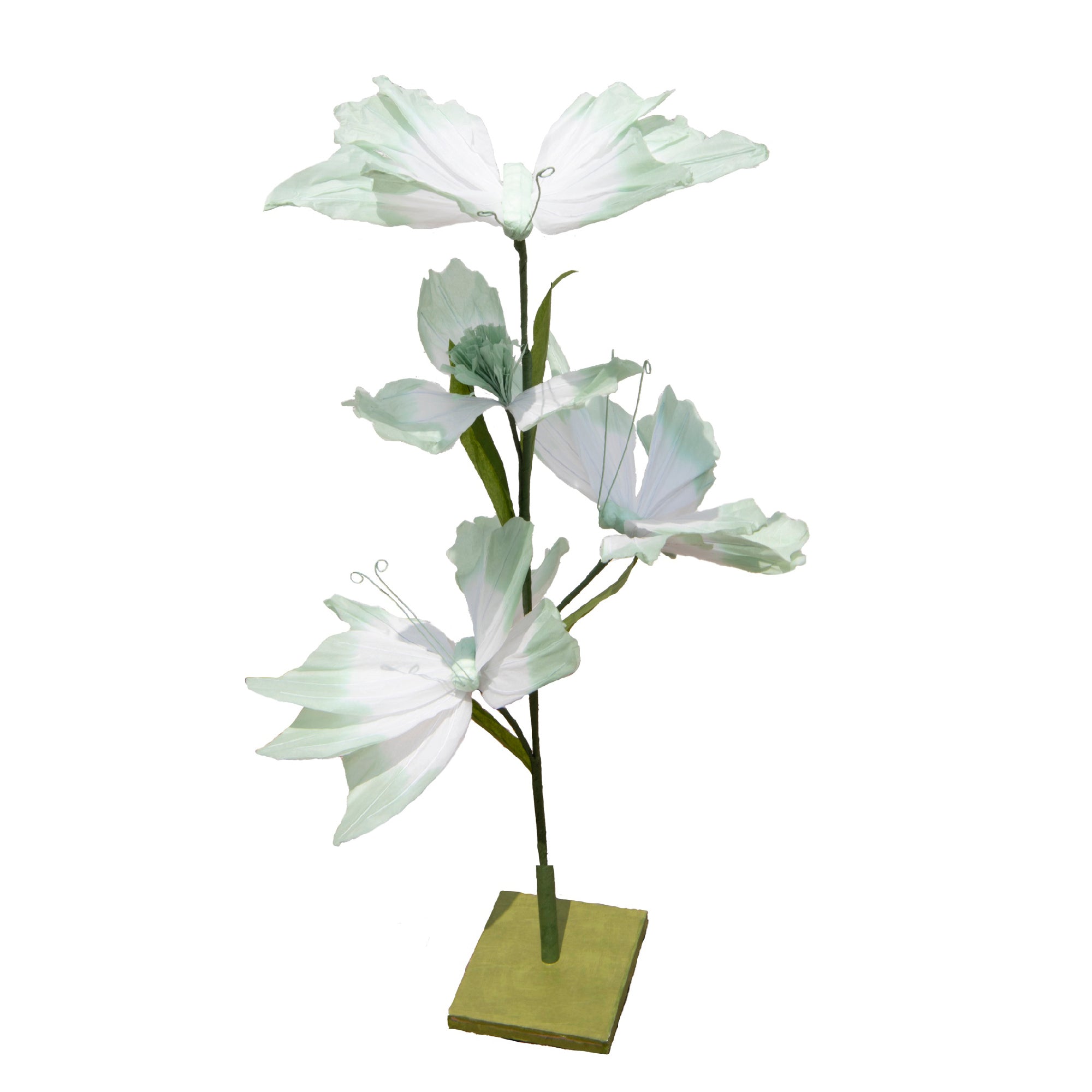 Green Paper Butterfly and Flower Decorative Stand, Home Décor, Tabletop, Handmade, Elegant Accent