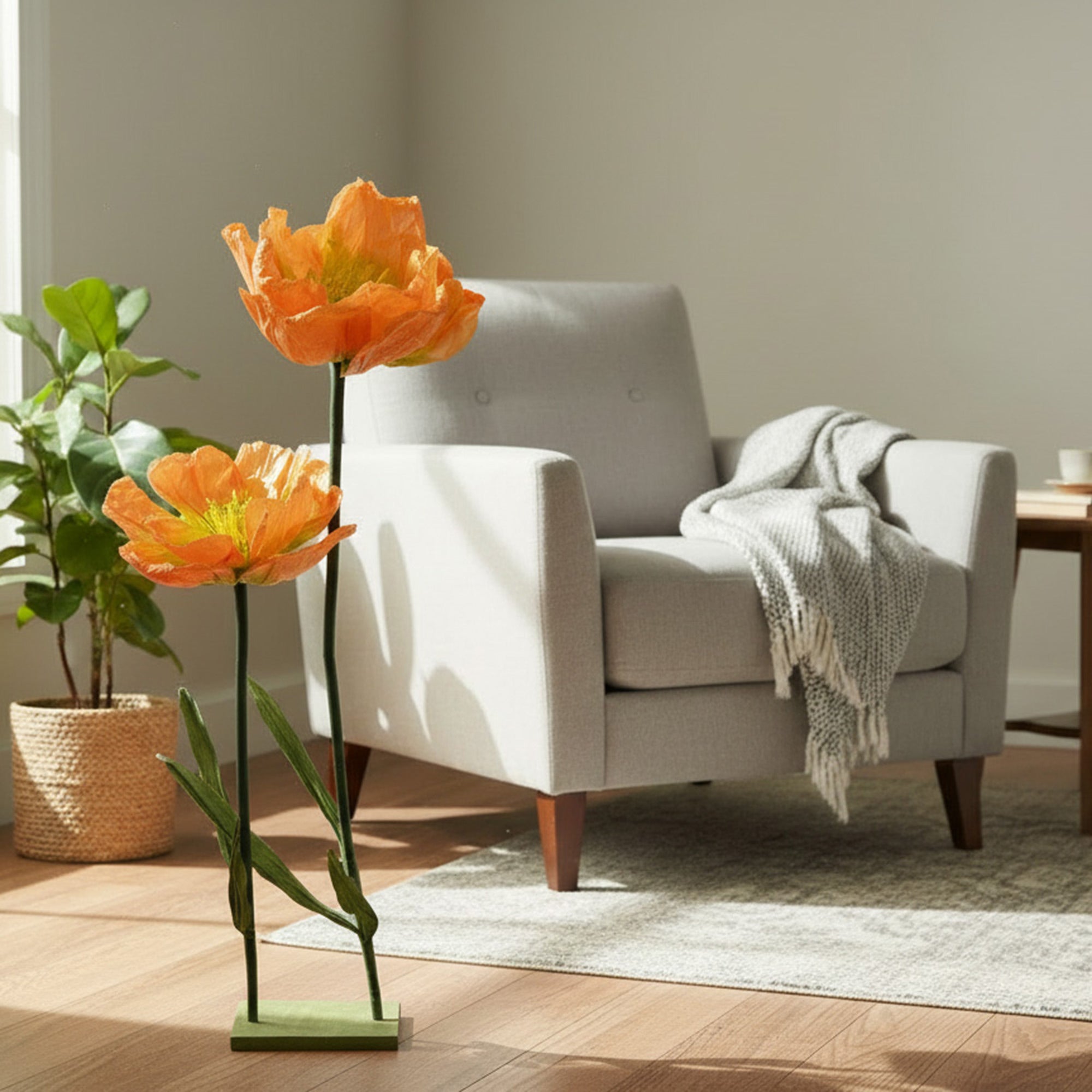 Orange Poppy Giant Paper Flower Decorative Stand, Home Décor, Party Decoration, Tabletop, Handmade