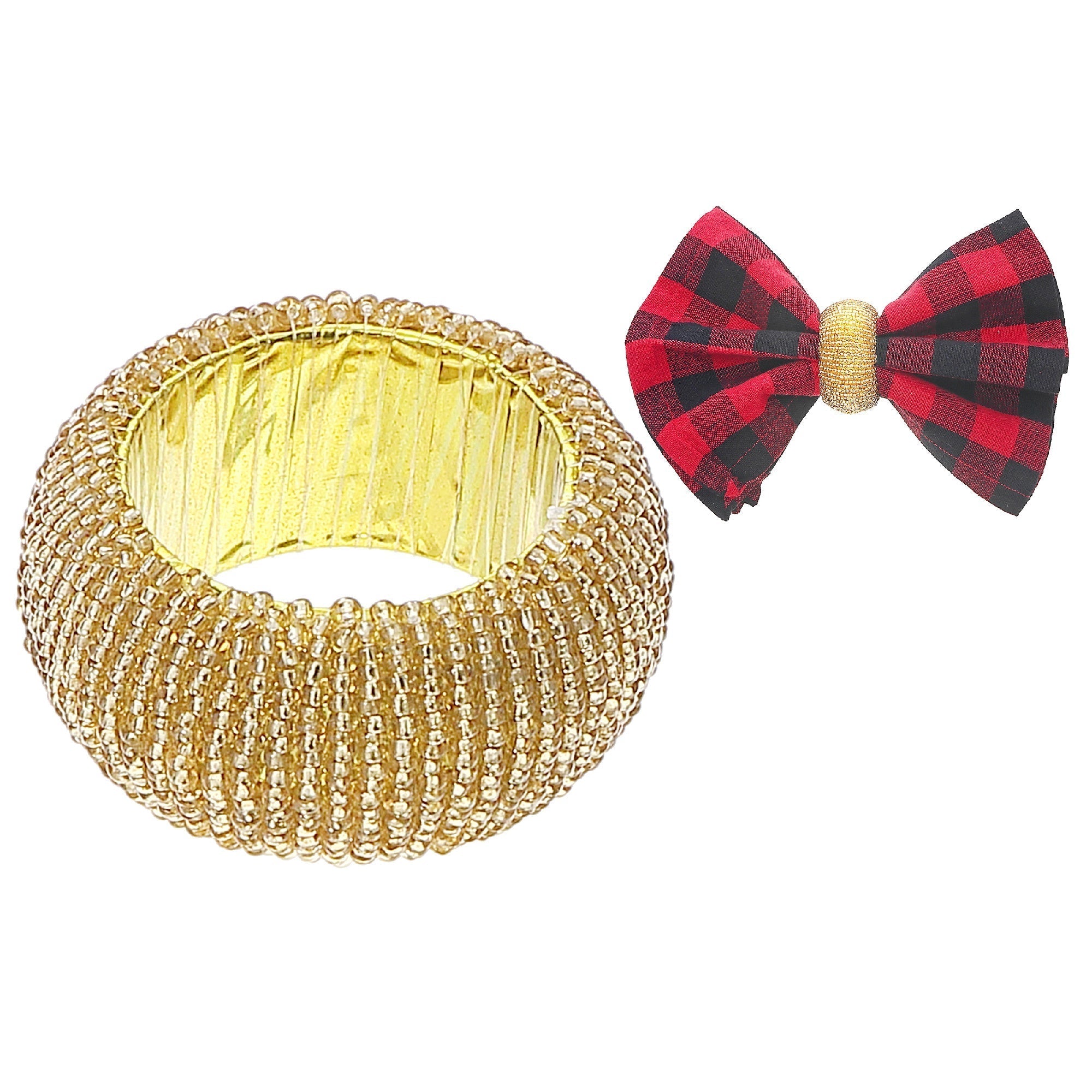 Gold Beaded Napkin Ring Set Of 6, Holiday Table Decor, Festive Dining Accent