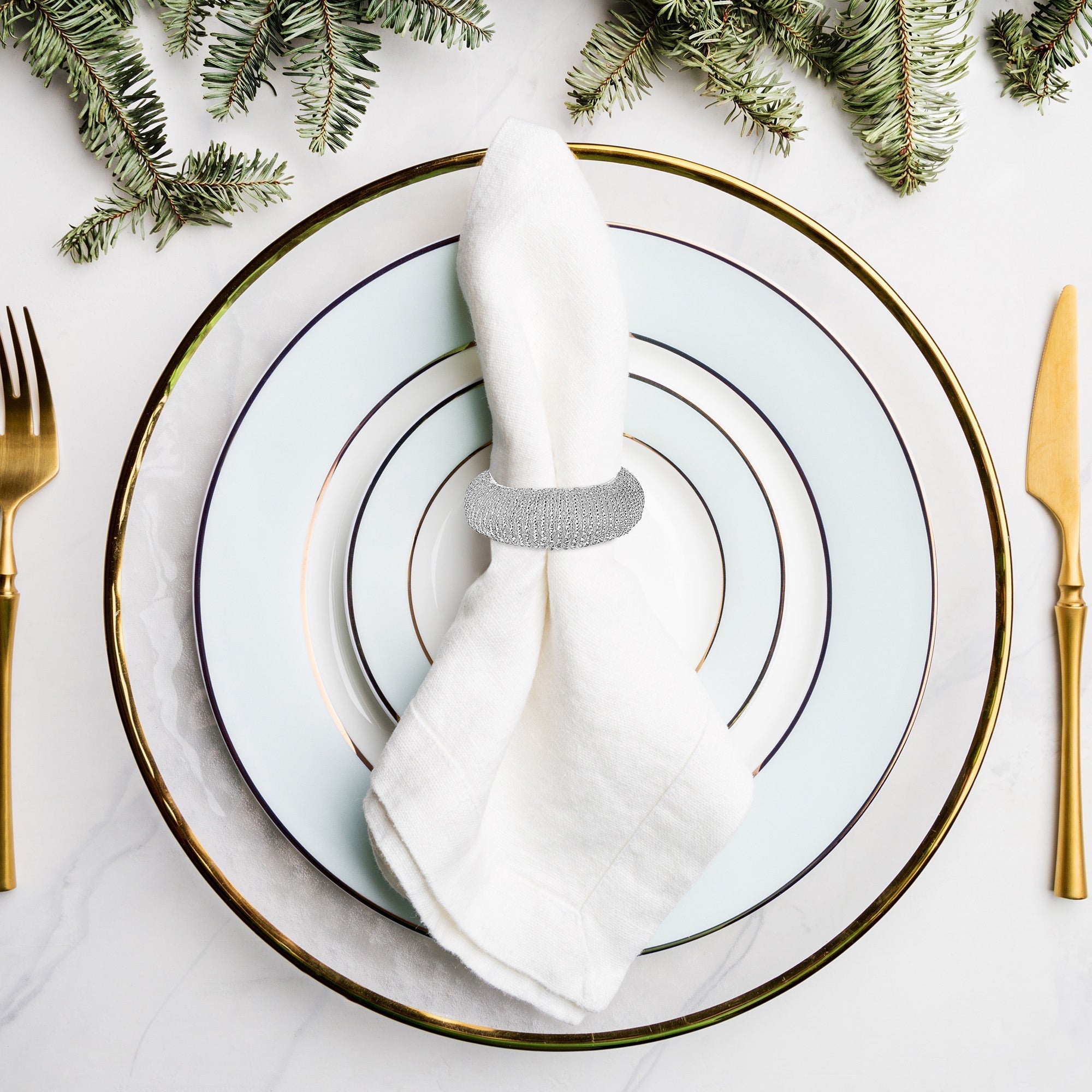 Silver Beaded Napkin Ring Set Of 6, Holiday Table Decor, Festive Dining Accent