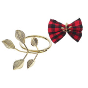 Gold Metal Leaf Napkin Ring Set Of 6, Holiday Table Decor, Festive Dining Accent
