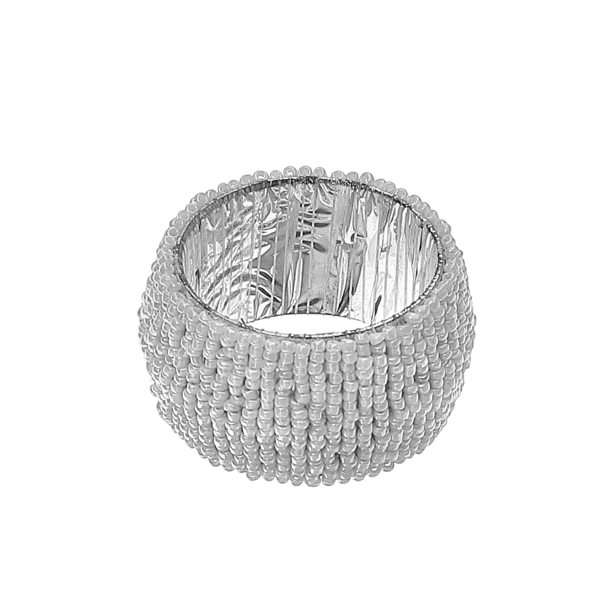 Beaded Napkin Ring Bulk White Set Of 6, Table Setting Accessories