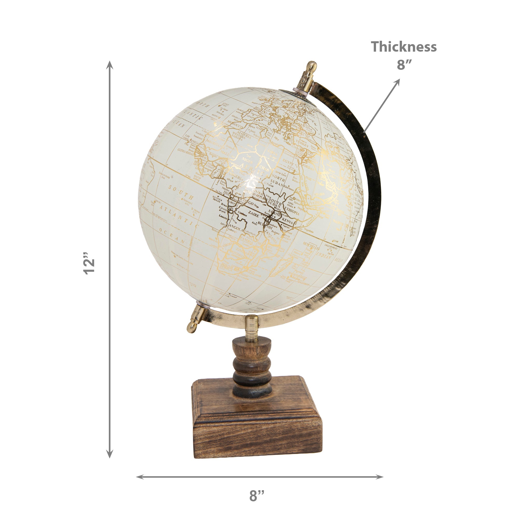 8-Inch Ivory Decorative World Globe with Stand, Home Office Décor, Tabletop, Study Accessory