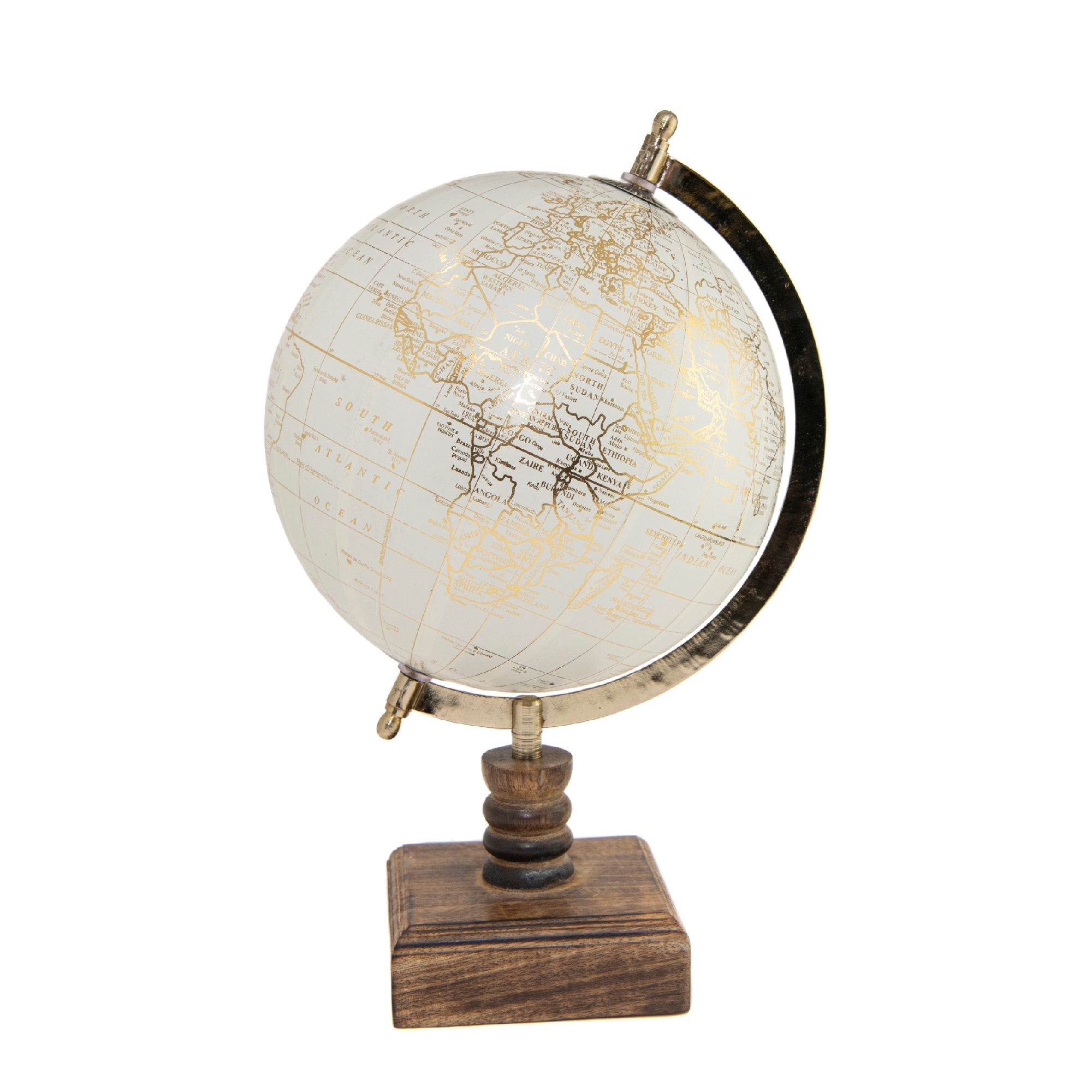 8-Inch Ivory Decorative World Globe with Stand, Home Office Décor, Tabletop, Study Accessory