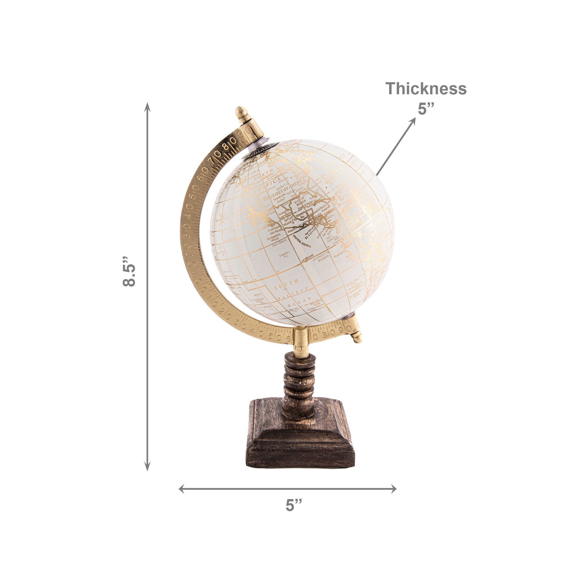 5-Inch Ivory Decorative World Globe with Stand, Home Office Décor, Tabletop, Study Accessory