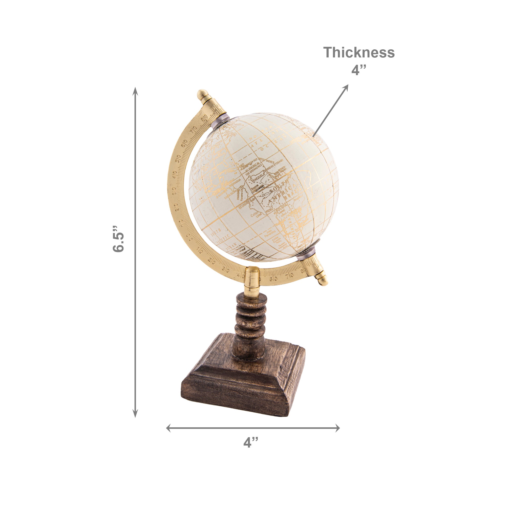 4-Inch Ivory Decorative World Globe with Stand, Home Office Décor, Tabletop, Study Accessory
