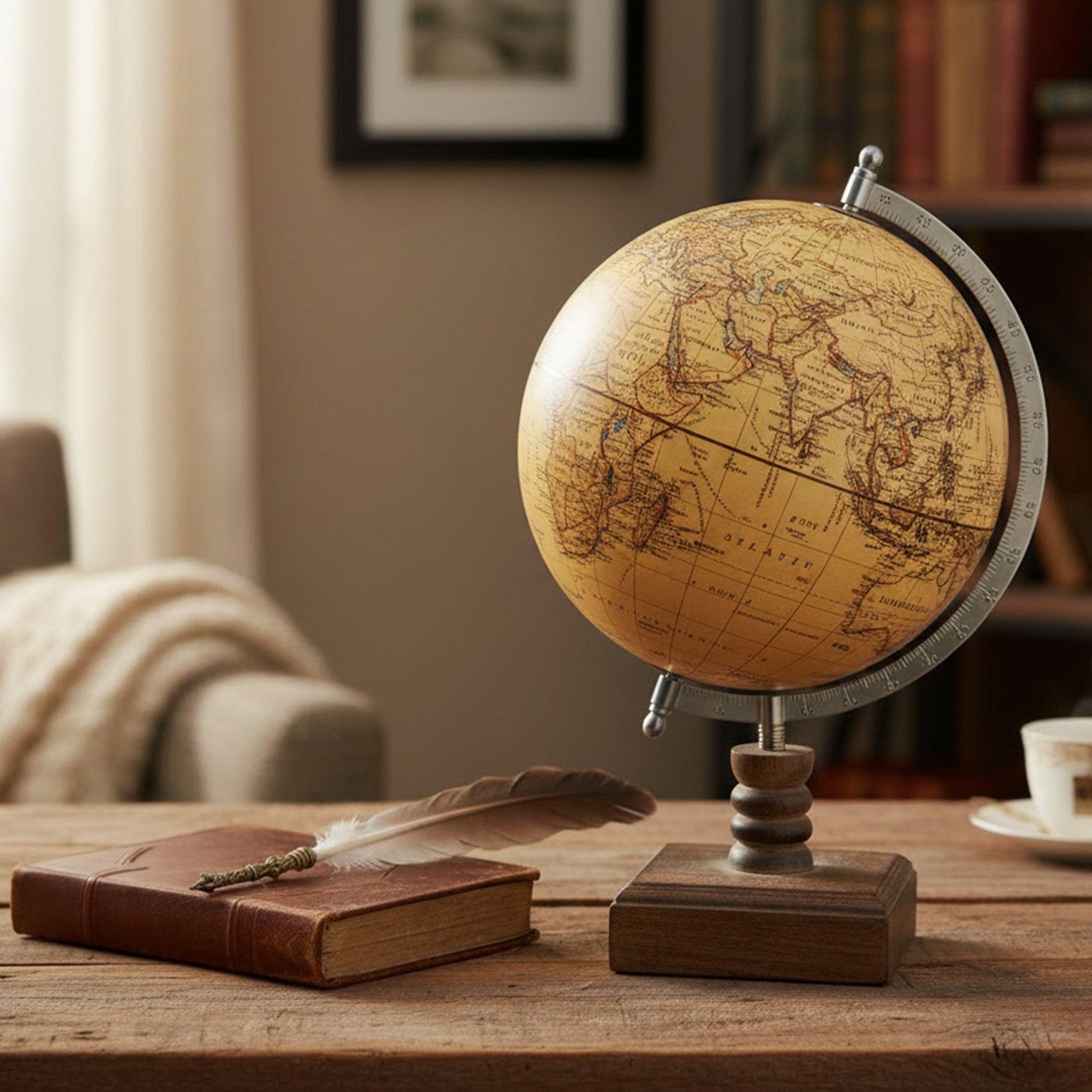 8-Inch Brown Decorative World Globe with Stand, Home Office Décor, Tabletop, Study Accessory