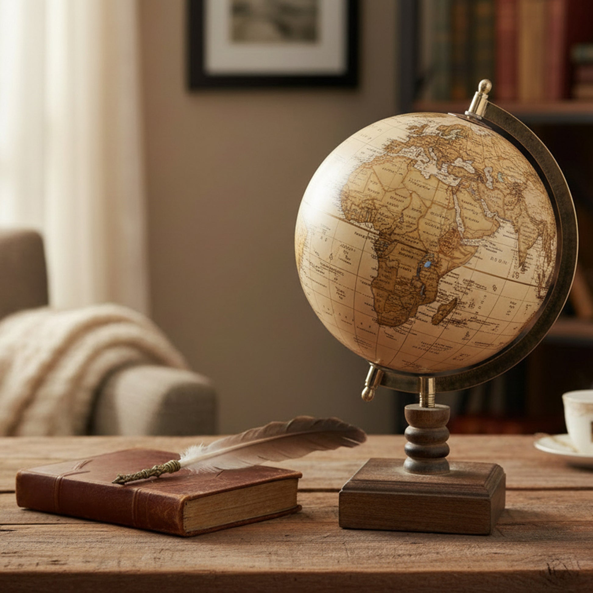 5-Inch Brown Decorative World Globe with Stand, Home Office Décor, Tabletop, Study Accessory