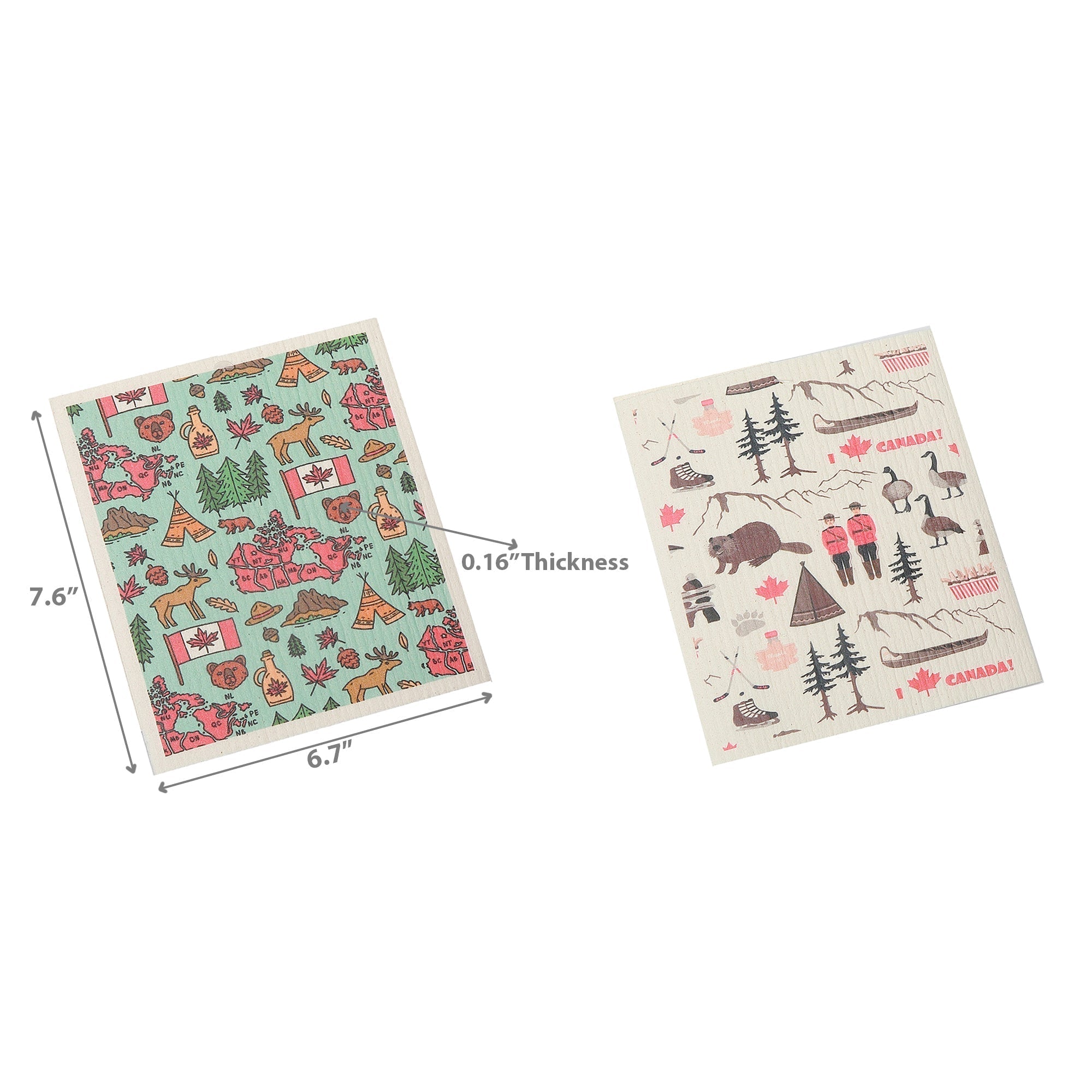 Swedish Dish Cloth Set Of 2 Canadiana Assorted Set Of 6, Canadiana Themed Swedish Dish Cloth Set, Eco Friendly Kitchen Cloths