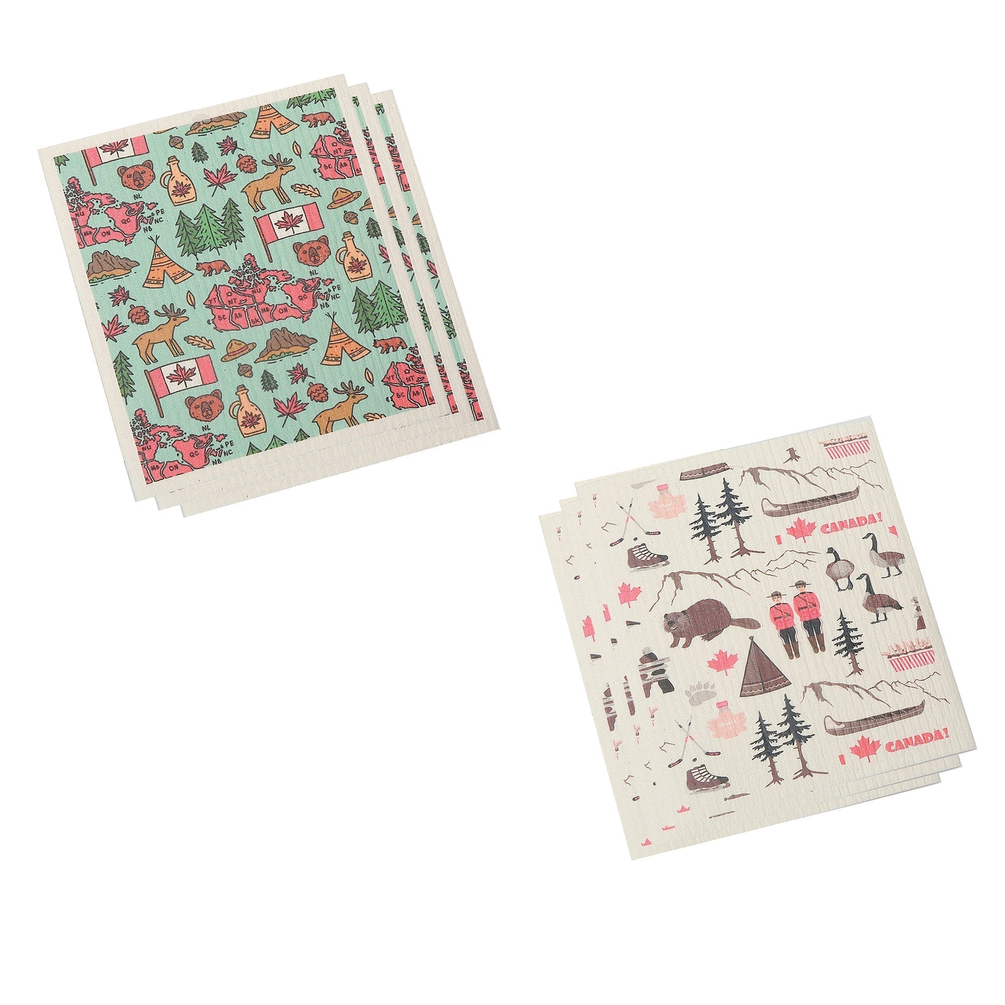 Swedish Dish Cloth Set Of 2 Canadiana Assorted Set Of 6, Canadiana Themed Swedish Dish Cloth Set, Eco Friendly Kitchen Cloths
