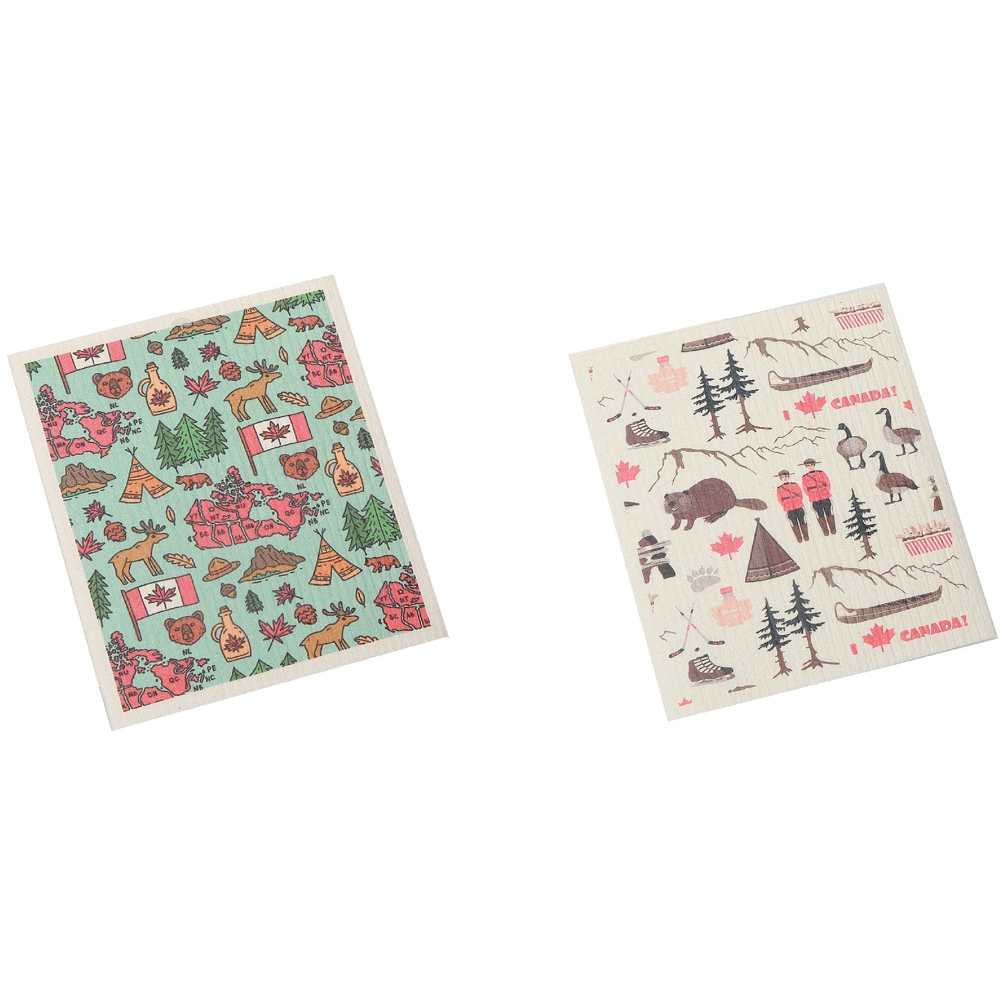 Swedish Dish Cloth Set Of 2 Canadiana Assorted Set Of 6, Canadiana Themed Swedish Dish Cloth Set, Eco Friendly Kitchen Cloths