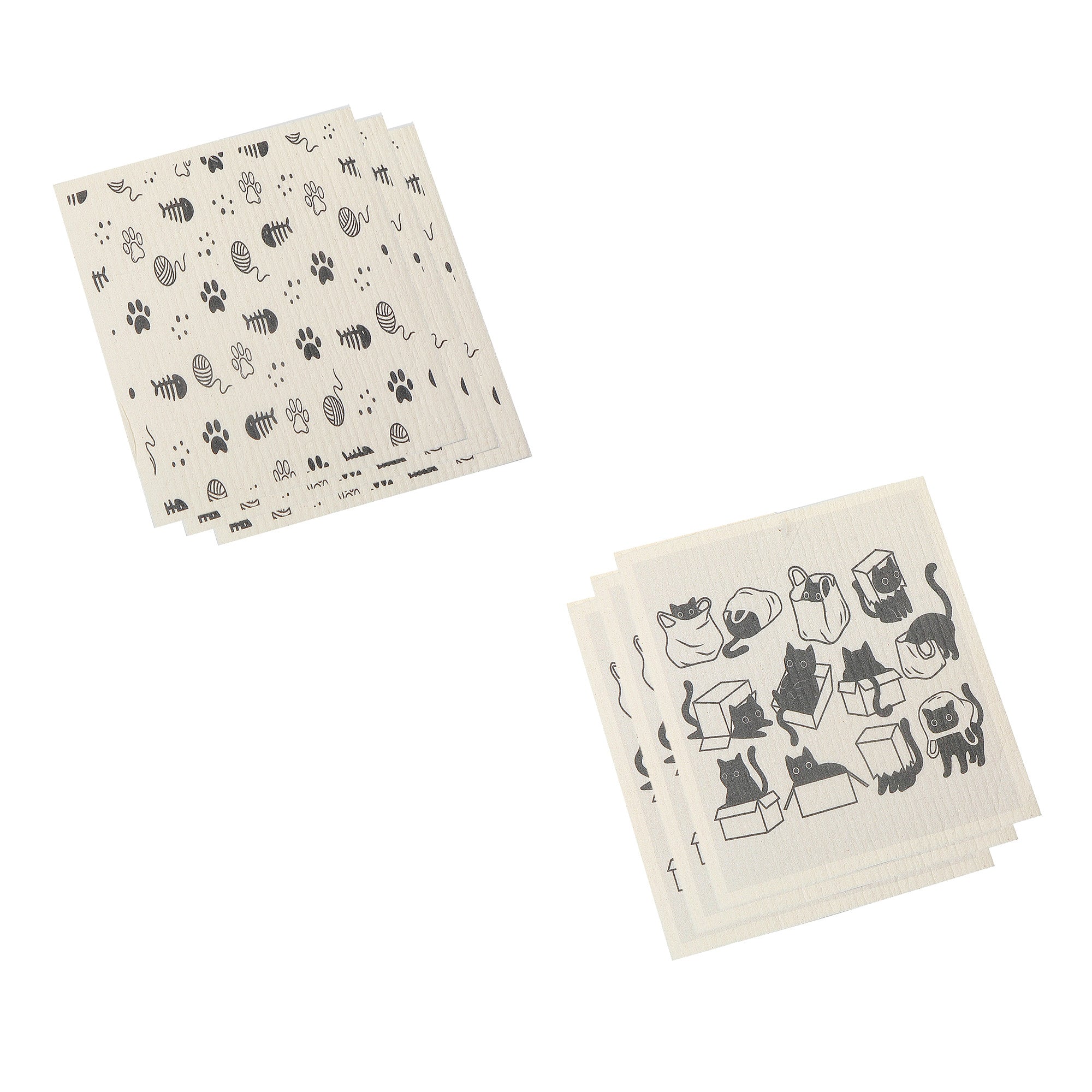 Swedish Dish Cloth Set Of 2 Mischief Cats Assorted Set Of 6, Cat Themed Swedish Dish Cloth Set, Reusable Eco Friendly Cloths