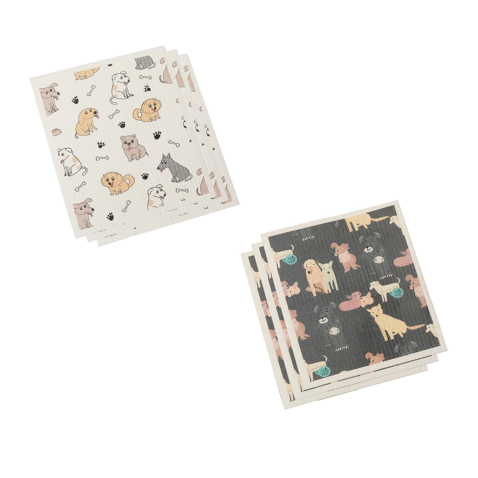 Swedish Dish Cloth Set Of 2 Doggy Friends Assorted Set Of 6, Dog Themed Swedish Dish Cloth Set, Absorbent Kitchen Cloths