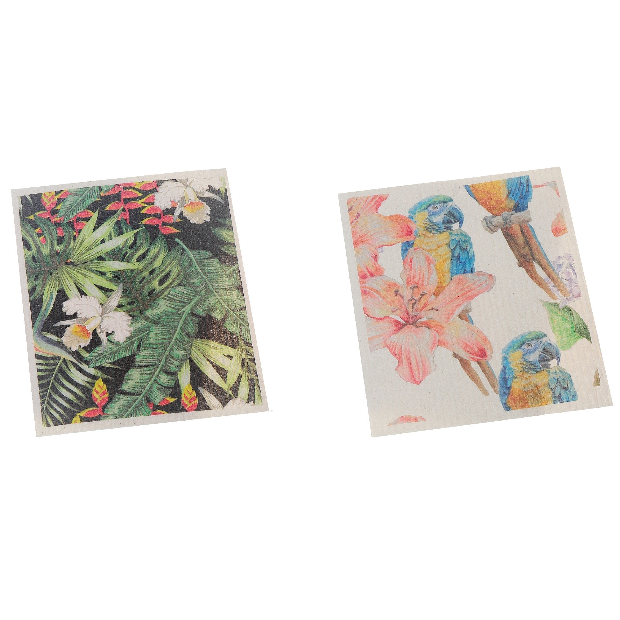 Swedish Dish Cloth Set Of 2 Tropical Parrot Assorted Set Of 6, Tropical Parrot Swedish Dish Cloth Set, Reusable Kitchen Cleaning Cloths