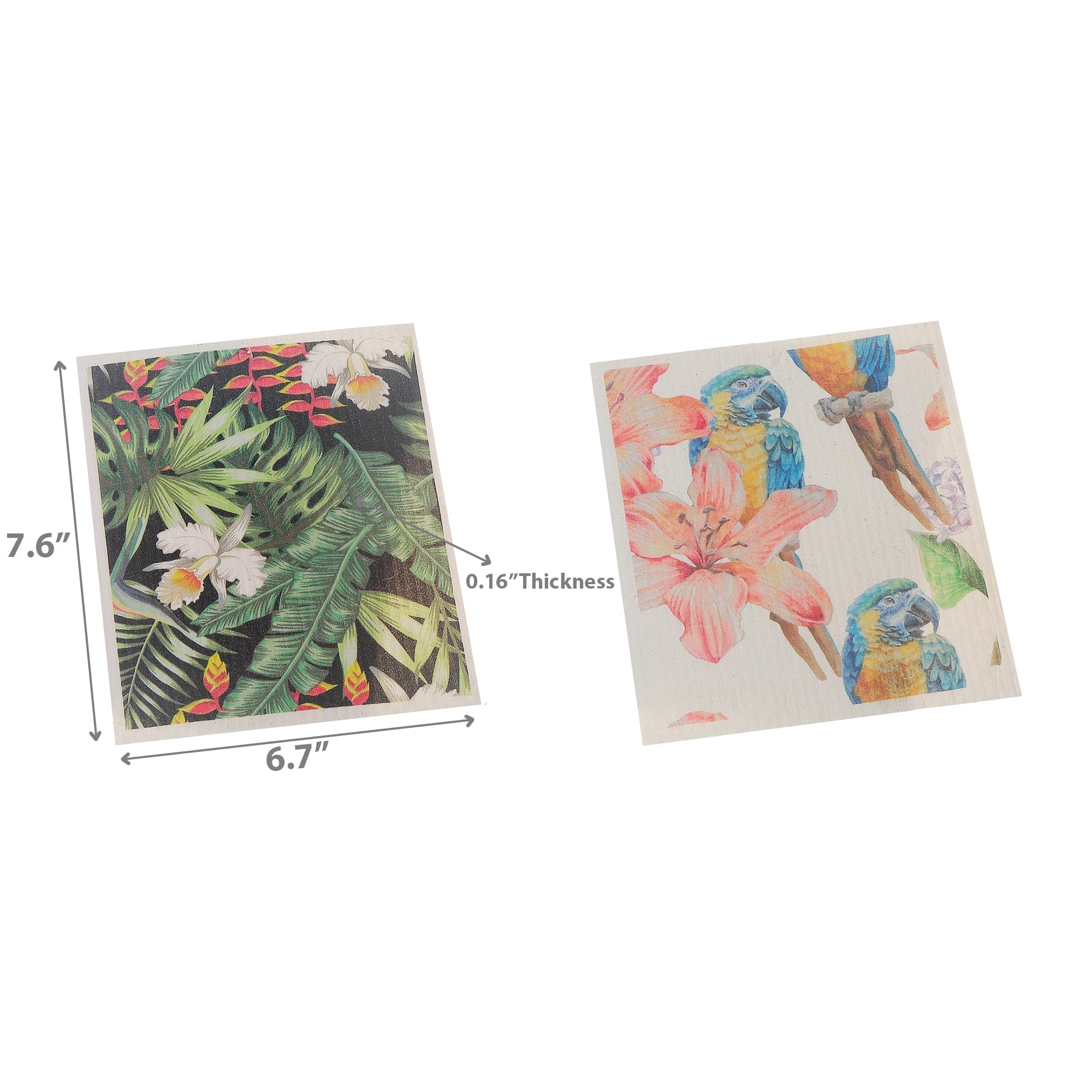 Swedish Dish Cloth Set Of 2 Tropical Parrot Assorted Set Of 6, Tropical Parrot Swedish Dish Cloth Set, Reusable Kitchen Cleaning Cloths