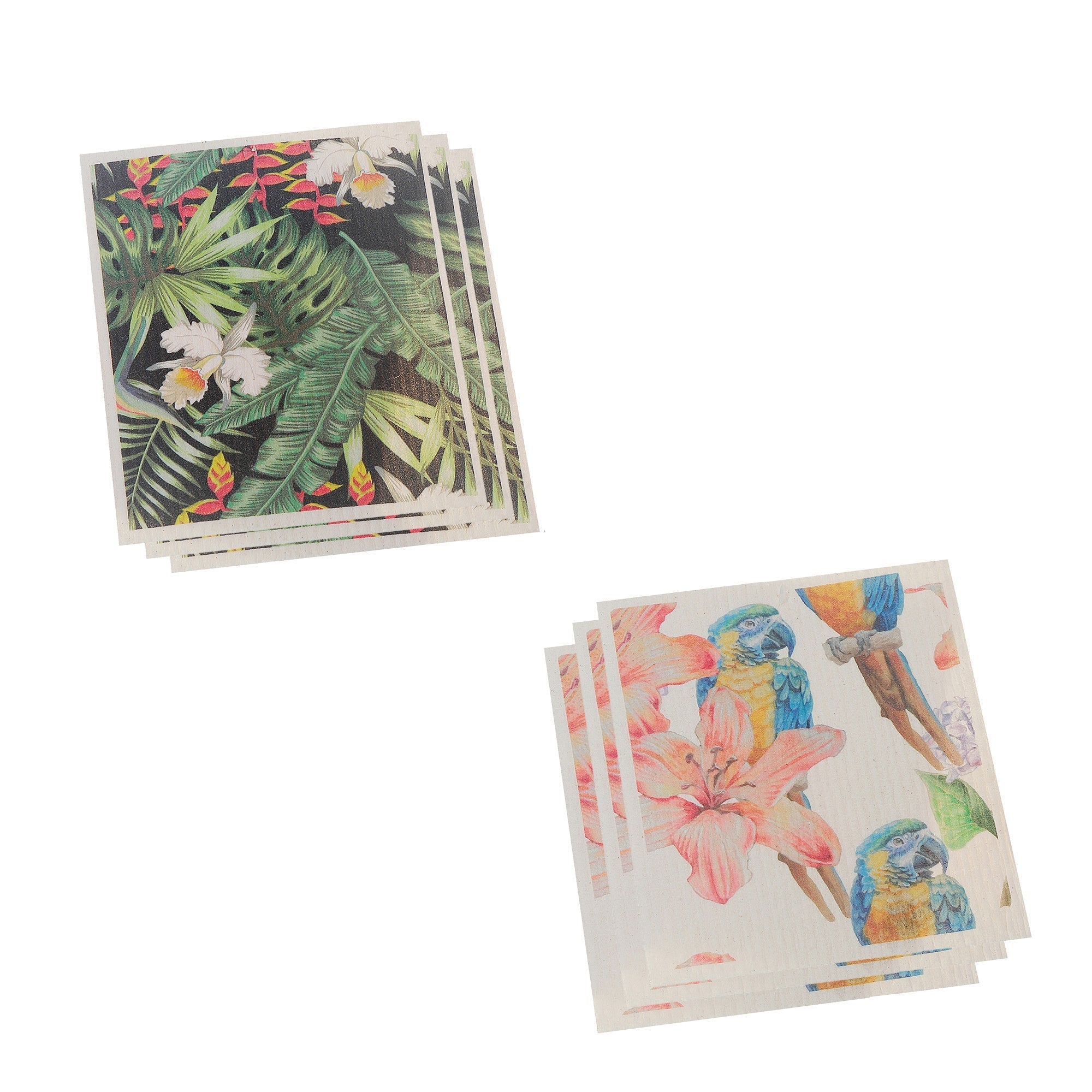 Swedish Dish Cloth Set Of 2 Tropical Parrot Assorted Set Of 6, Tropical Parrot Swedish Dish Cloth Set, Reusable Kitchen Cleaning Cloths
