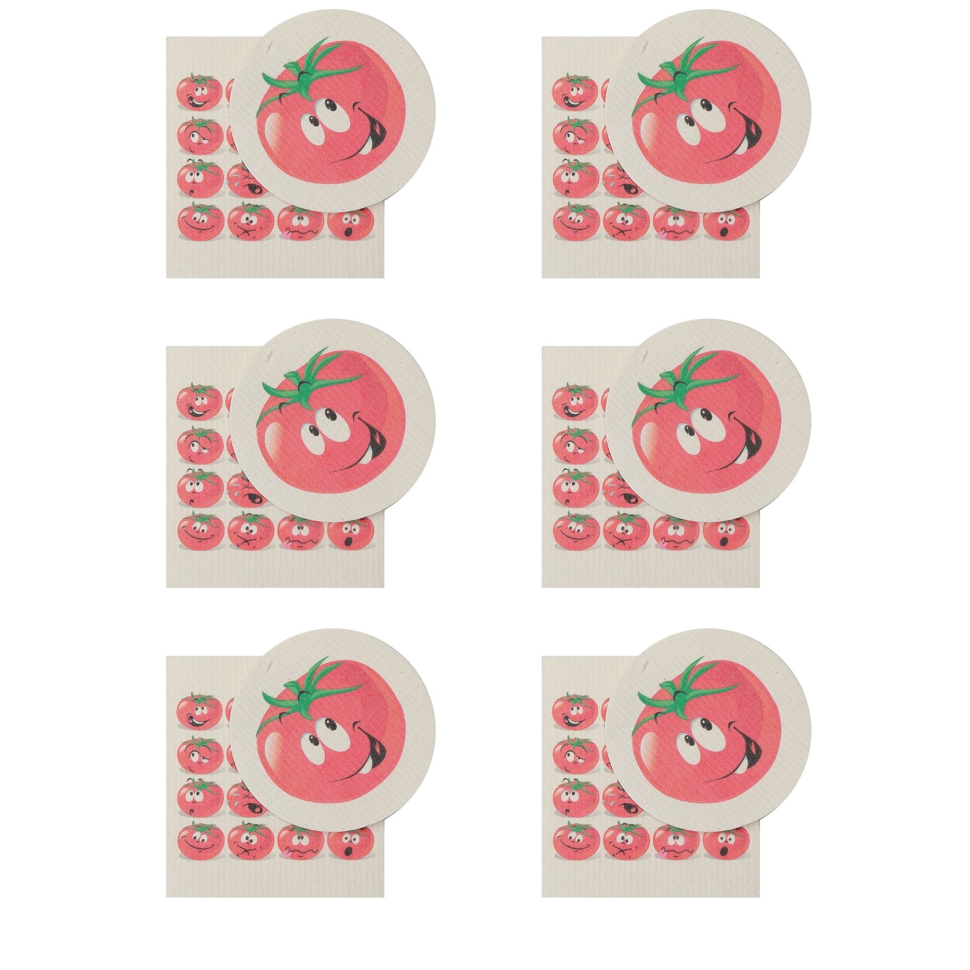 Swedish Circle & Square Dish Cloth 2Pc Tomato Assorted Set Of 6, Tomato Print Swedish Dish Cloth Set, Reusable Kitchen Wipes