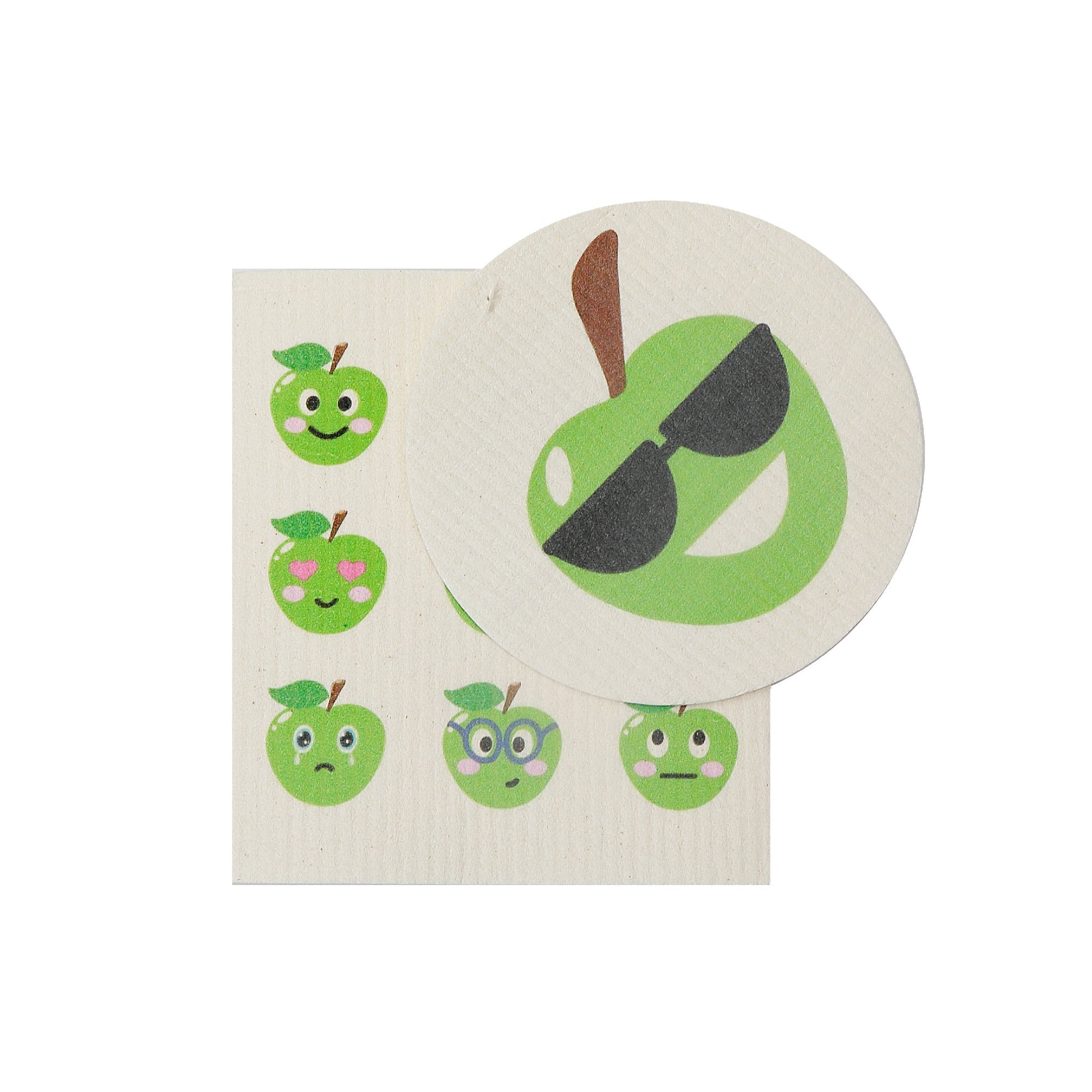 Swedish Circle & Square Dish Cloth 2Pc Green Apple Assorted Set Of 6, Green Apple Swedish Dish Cloth Set, Eco Friendly Cleaning Cloths