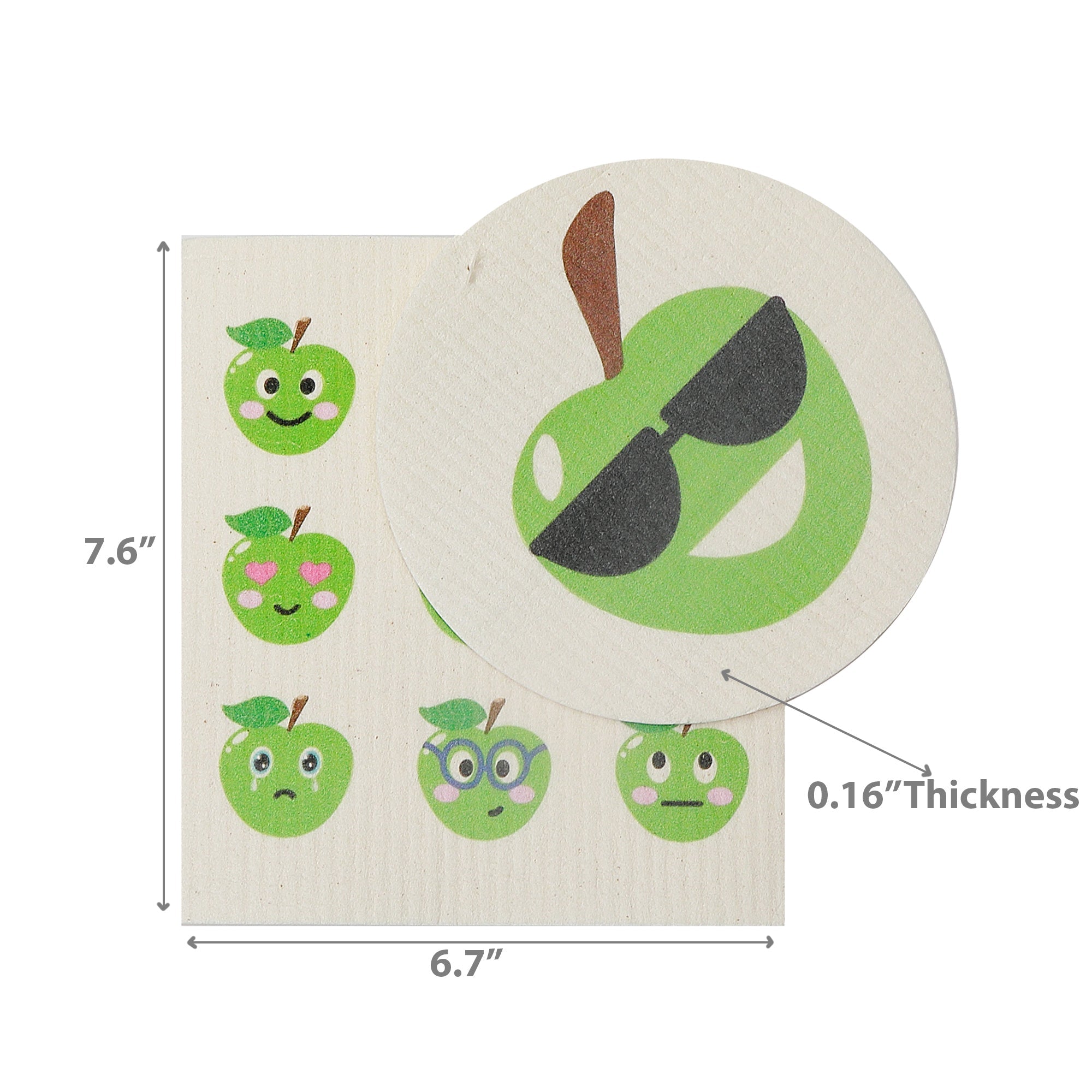Swedish Circle & Square Dish Cloth 2Pc Green Apple Assorted Set Of 6, Green Apple Swedish Dish Cloth Set, Eco Friendly Cleaning Cloths