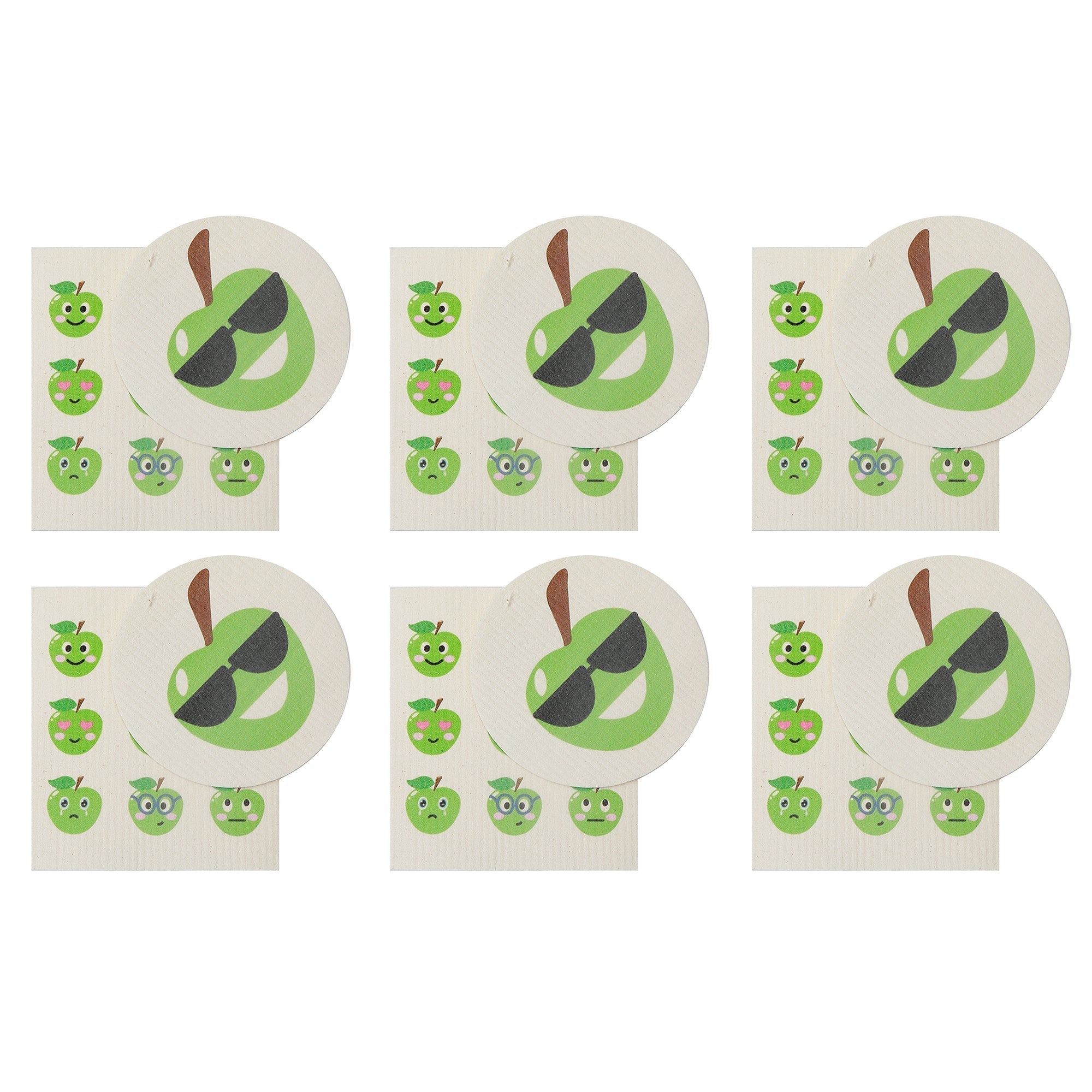 Swedish Circle & Square Dish Cloth 2Pc Green Apple Assorted Set Of 6, Green Apple Swedish Dish Cloth Set, Eco Friendly Cleaning Cloths