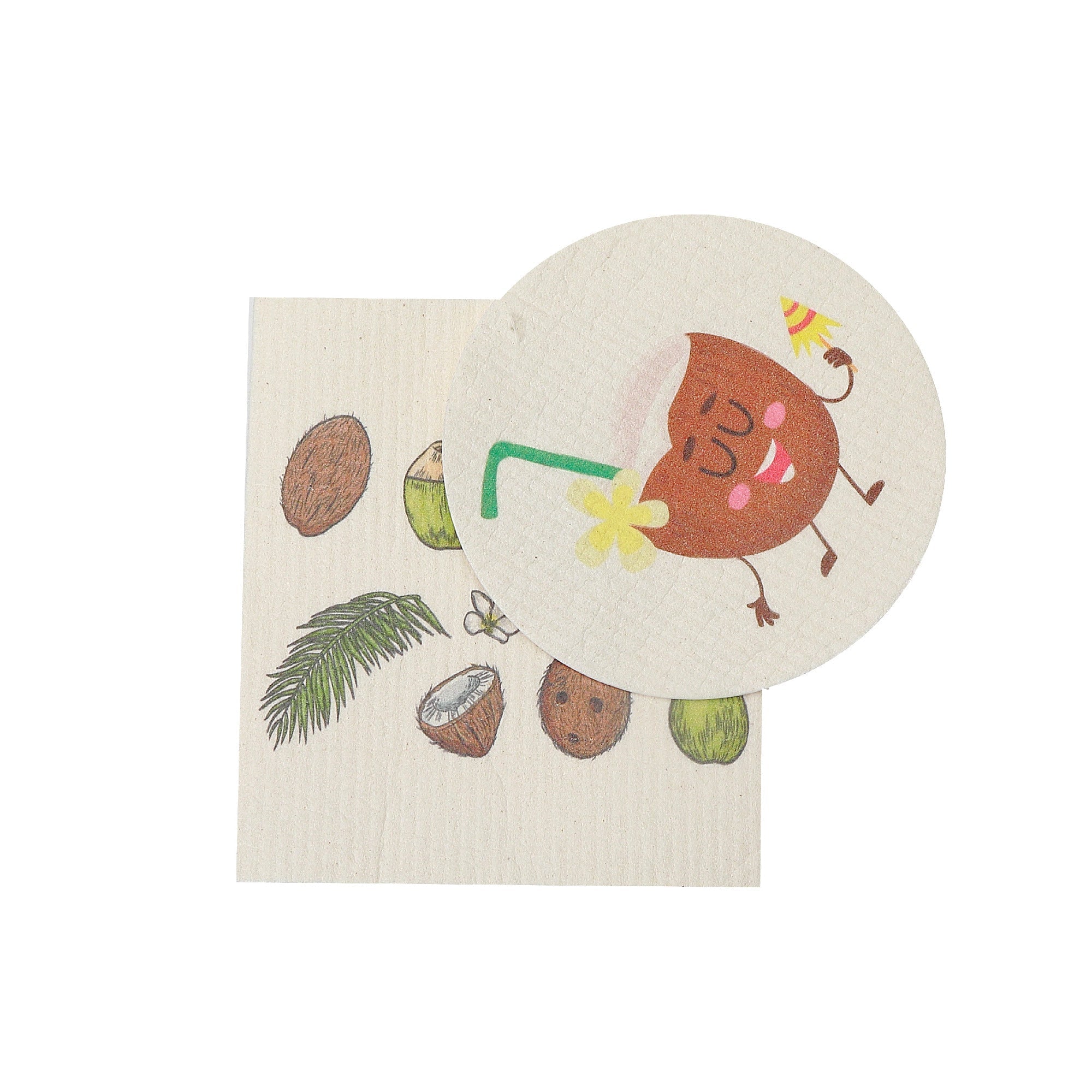 Swedish Circle & Square Dish Cloth 2Pc Coconut Assorted Set Of 6, Coconut Print Swedish Dish Cloth Set, Absorbent Kitchen Cloths