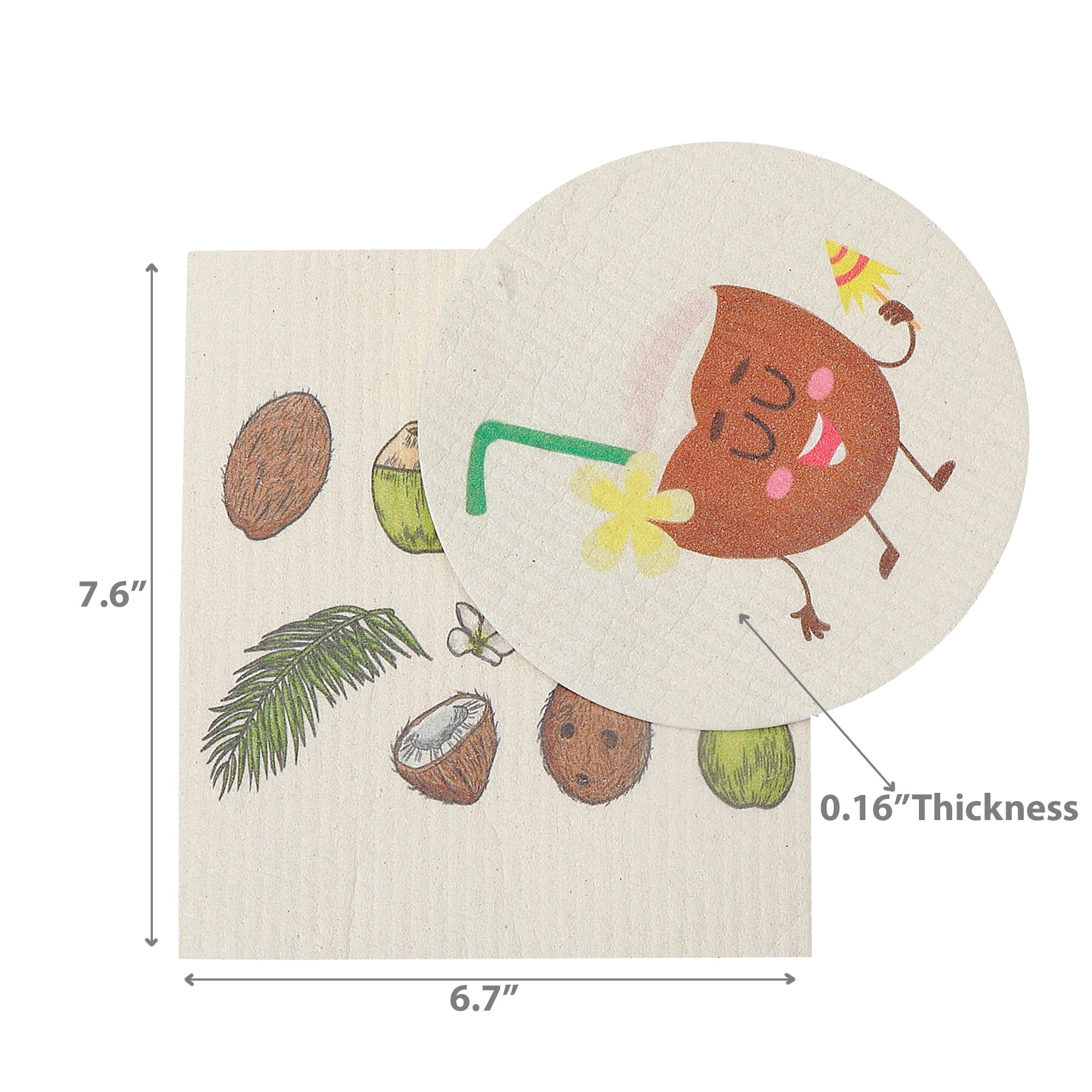Swedish Circle & Square Dish Cloth 2Pc Coconut Assorted Set Of 6, Coconut Print Swedish Dish Cloth Set, Absorbent Kitchen Cloths