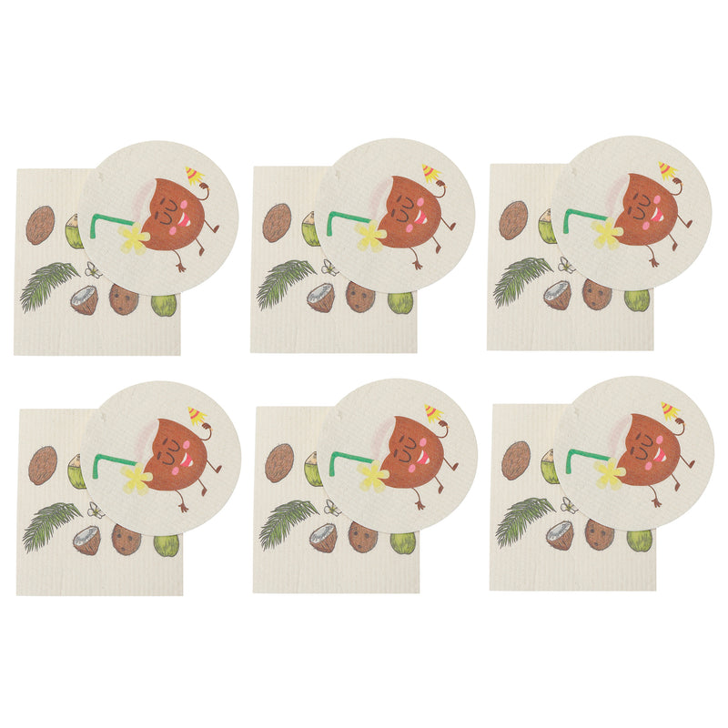 Swedish Circle & Square Dish Cloth 2Pc Coconut Assorted - Set of 6